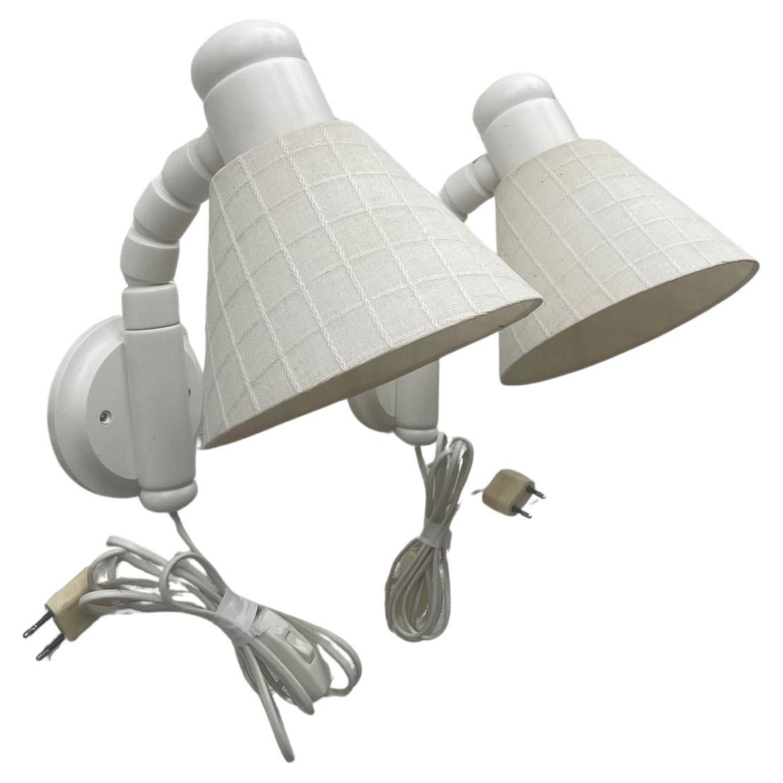 Pair of White Lackerad Pine Wall Lamps by Solbacken Svarveri, Sweden, 1970s For Sale