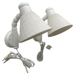 Pair of White Lackerad Pine Wall Lamps by Solbacken Svarveri, Sweden, 1970s