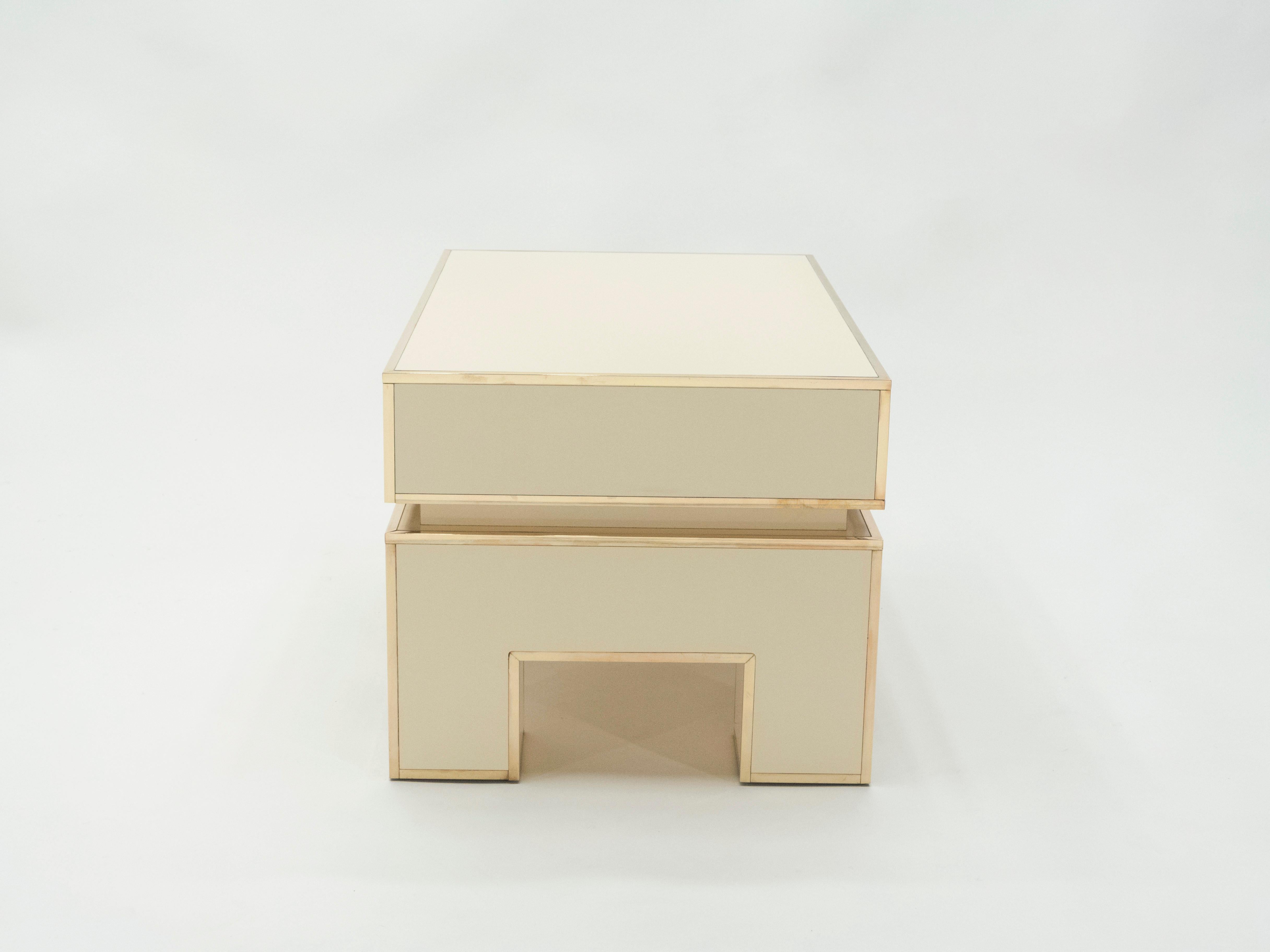 Pair of White Lacquer Brass End Tables by Alain Delon for Maison Jansen, 1975 5