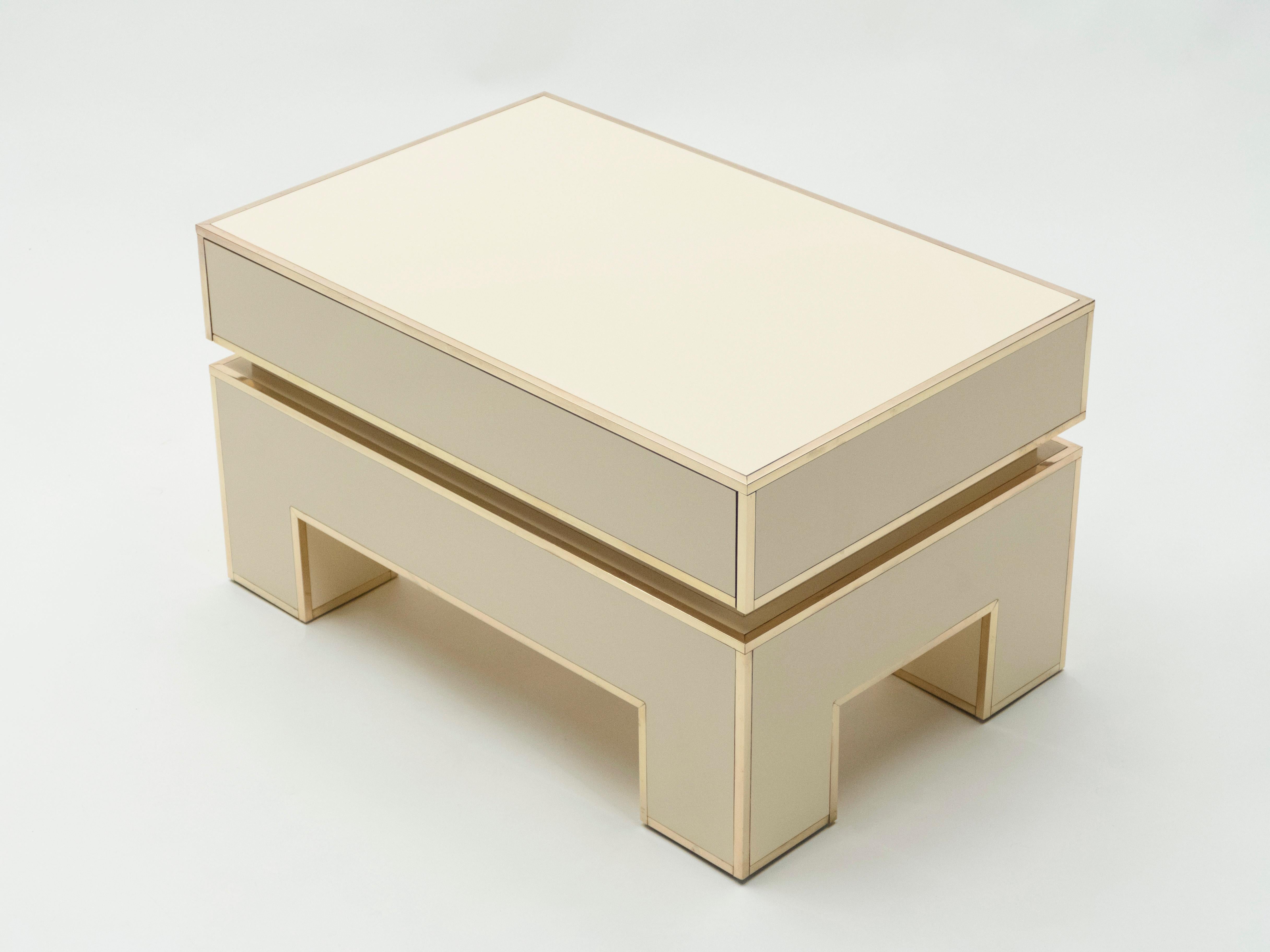 Pair of White Lacquer Brass End Tables by Alain Delon for Maison Jansen, 1975 7