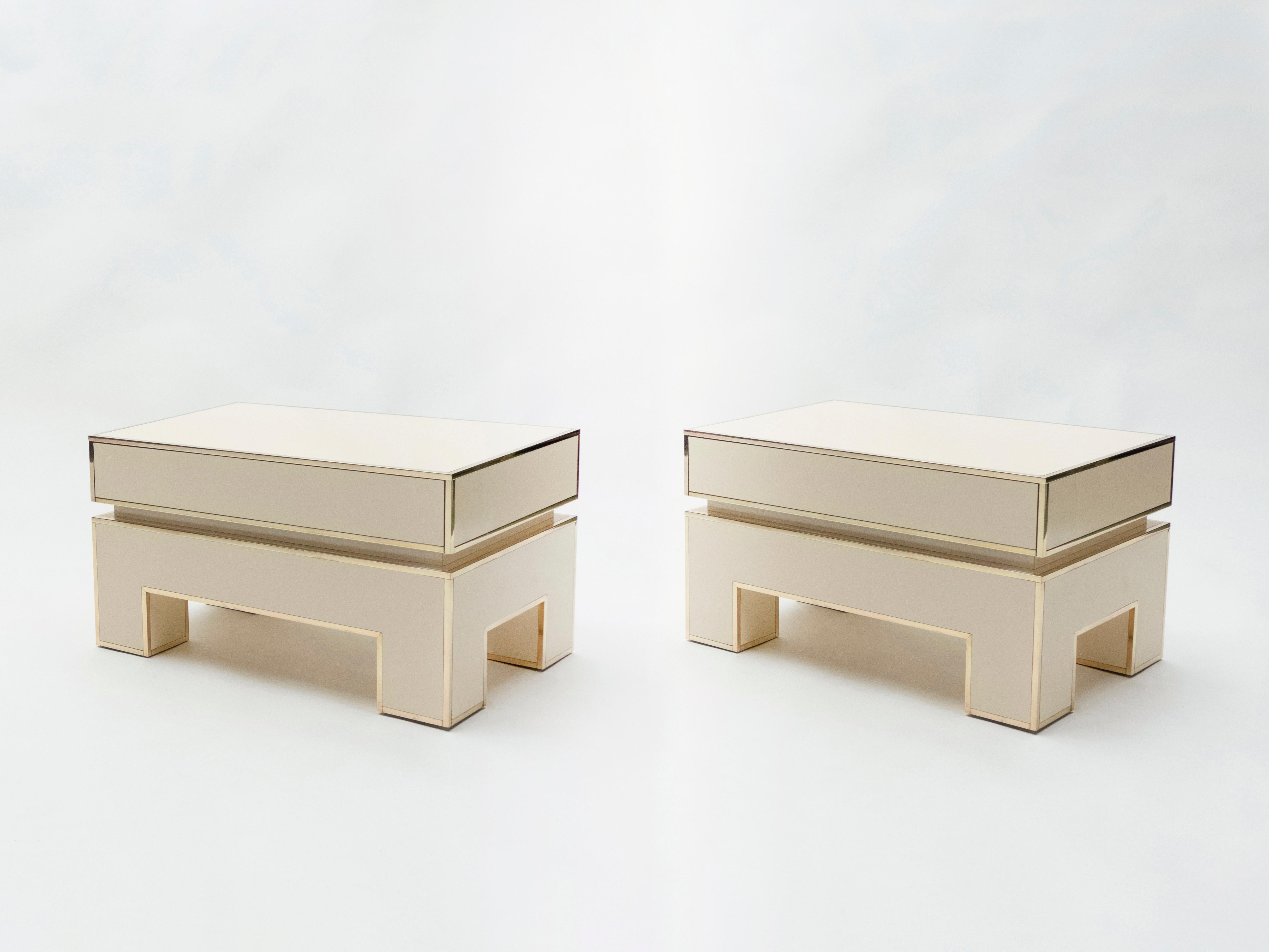 Pair of White Lacquer Brass End Tables by Alain Delon for Maison Jansen, 1975 In Good Condition In Paris, IDF