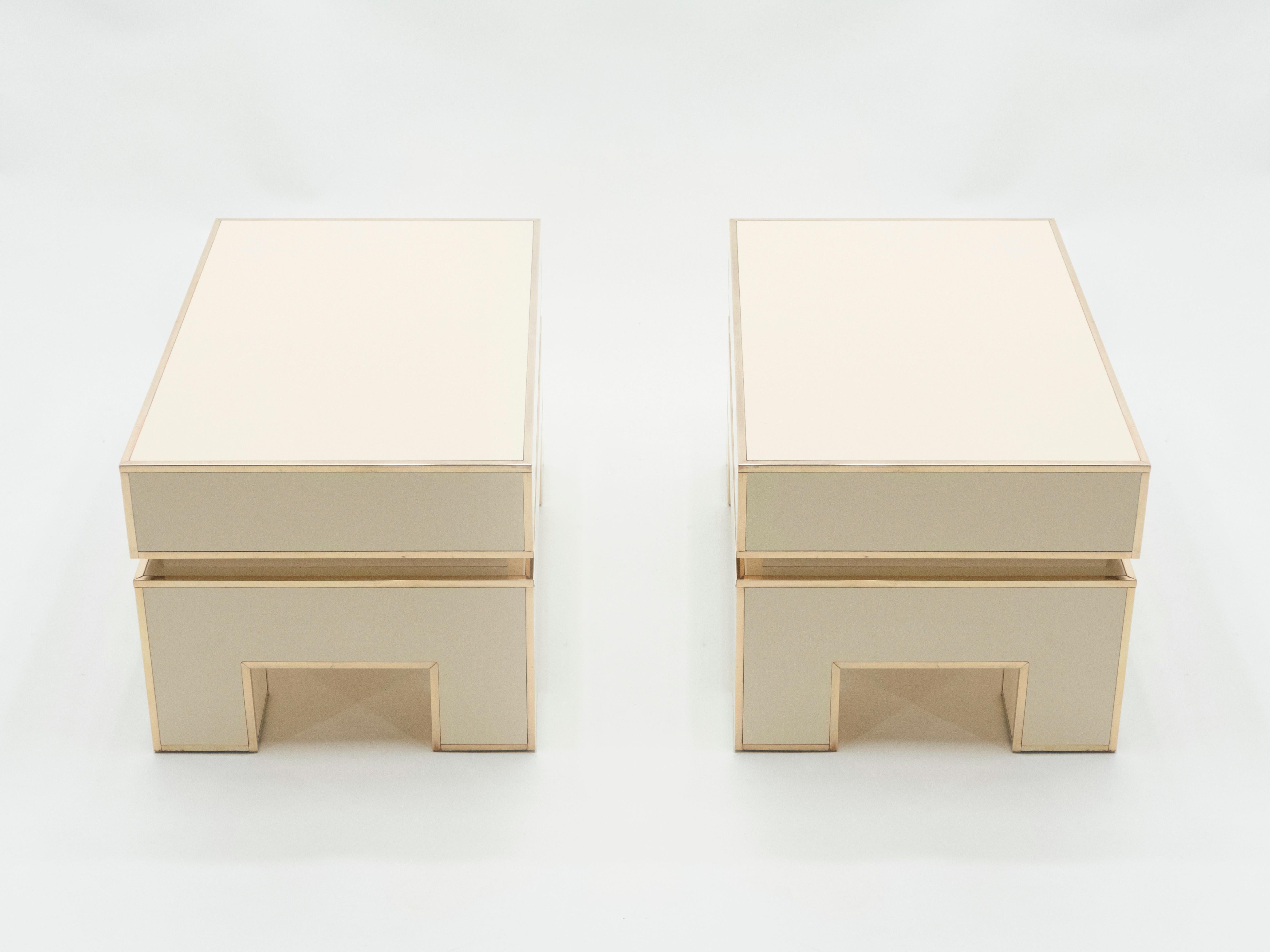 Late 20th Century Pair of White Lacquer Brass End Tables by Alain Delon for Maison Jansen, 1975