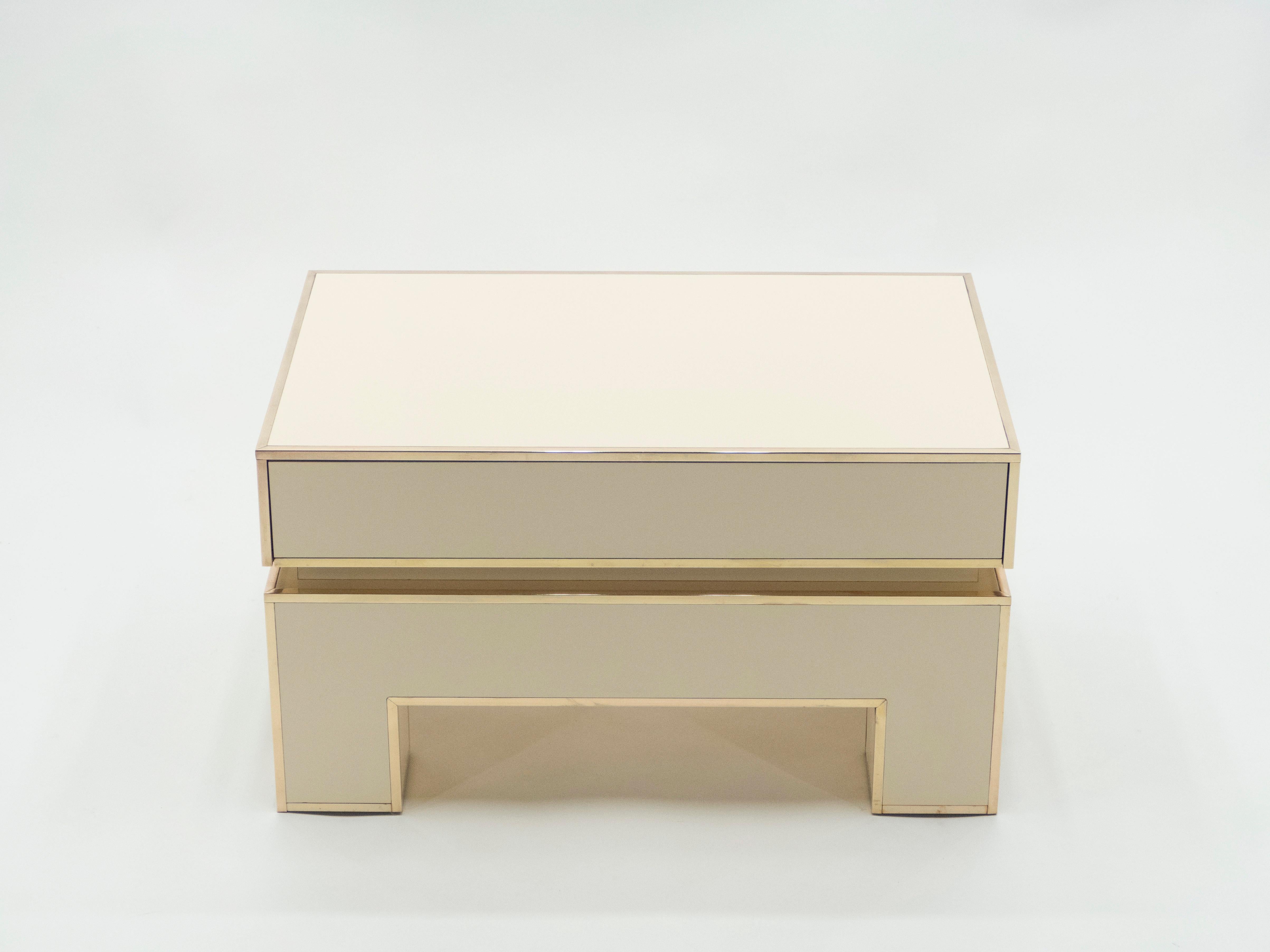 Pair of White Lacquer Brass End Tables by Alain Delon for Maison Jansen, 1975 1