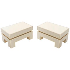 Vintage Pair of White Lacquer Brass End Tables by Alain Delon for Maison Jansen, 1975