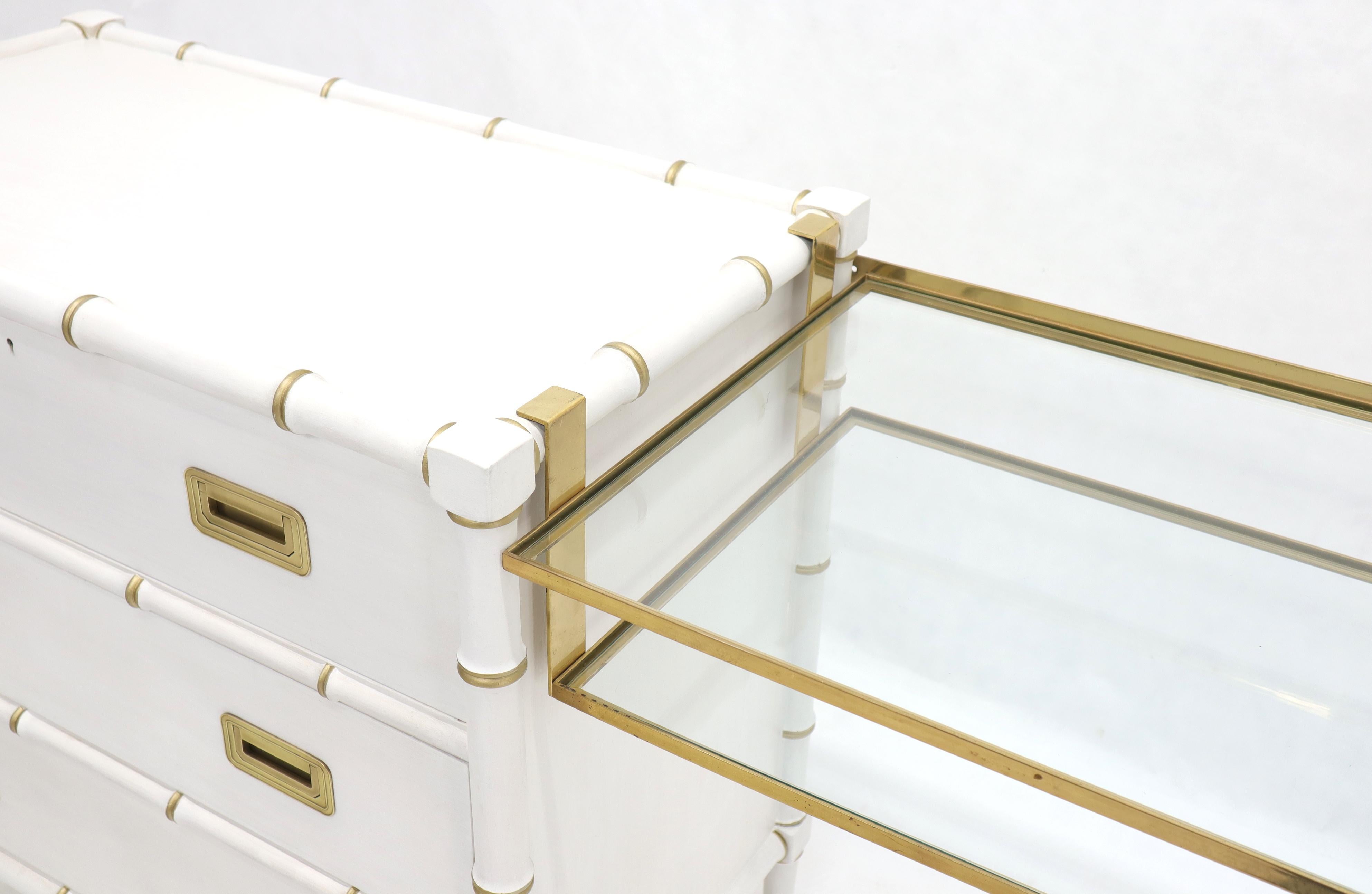 Pair of White Lacquer Brass Hardware Bachelor Chest with Suspended Brass Vanity For Sale 1