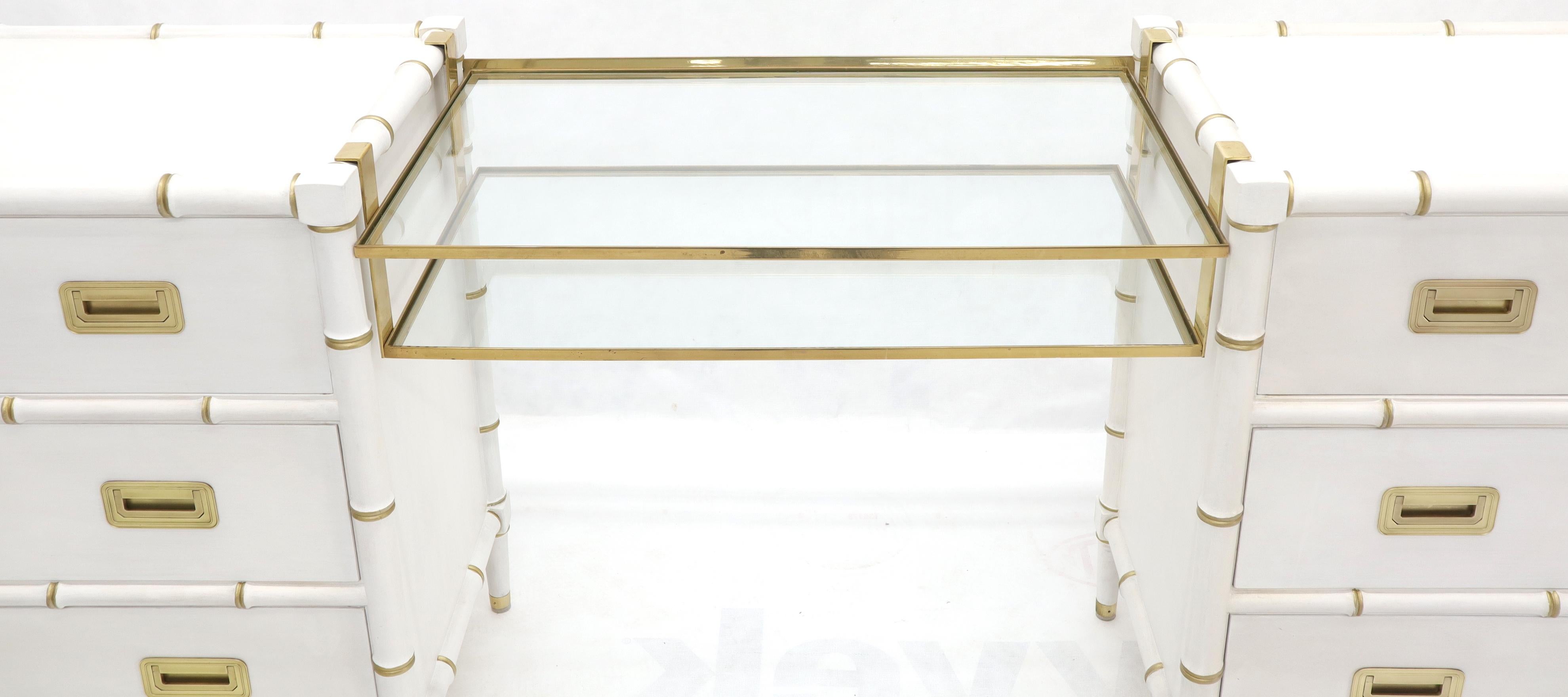 Pair of White Lacquer Brass Hardware Bachelor Chest with Suspended Brass Vanity For Sale 2