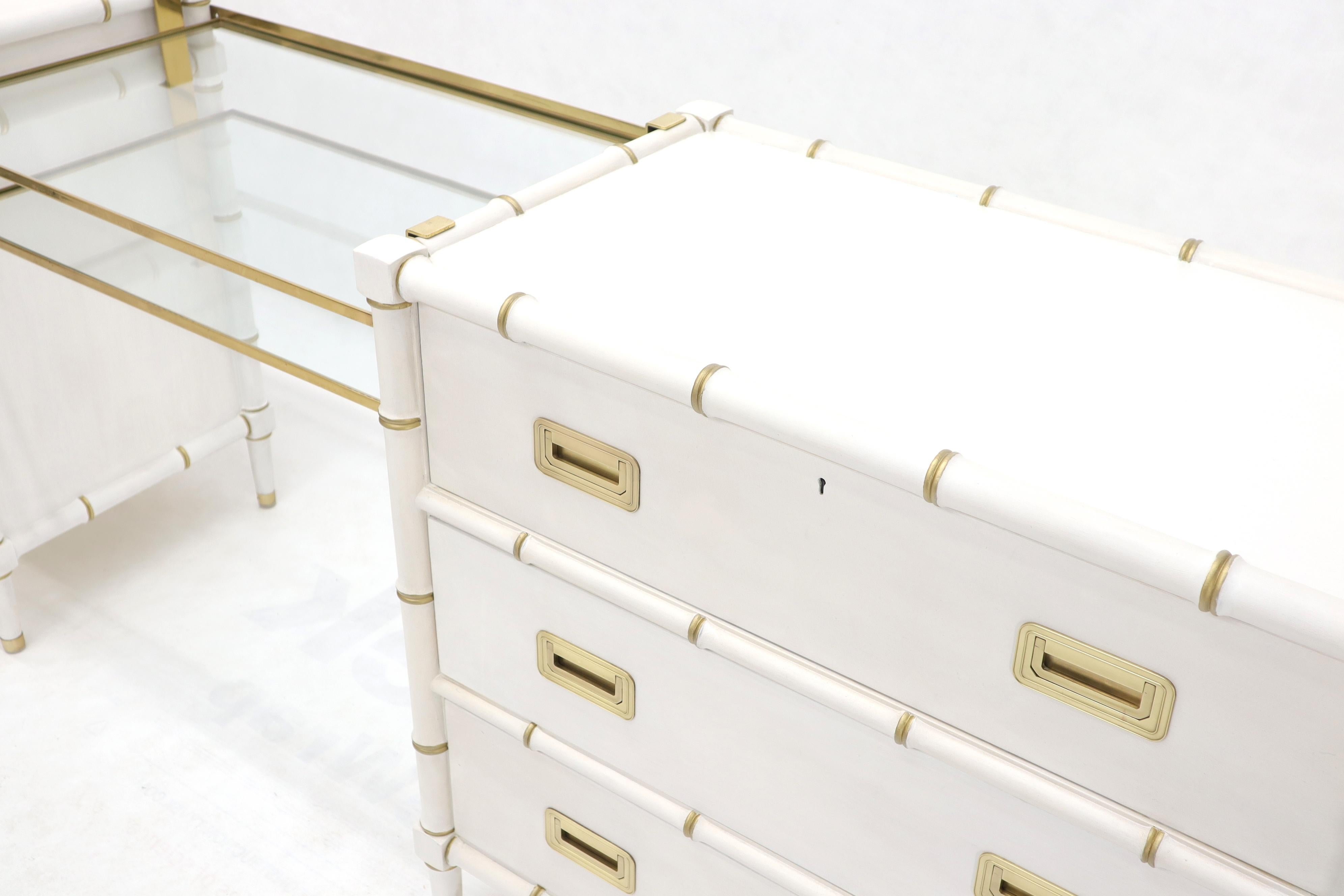 Pair of White Lacquer Brass Hardware Bachelor Chest with Suspended Brass Vanity For Sale 3