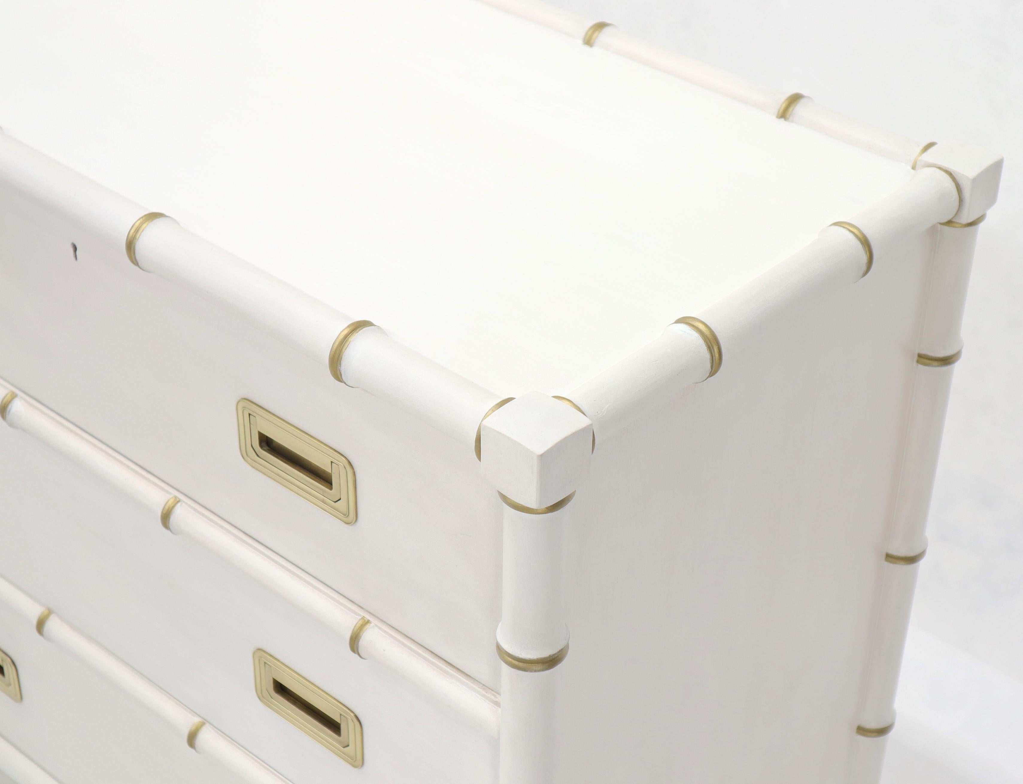 Pair of White Lacquer Brass Hardware Bachelor Chest with Suspended Brass Vanity For Sale 7