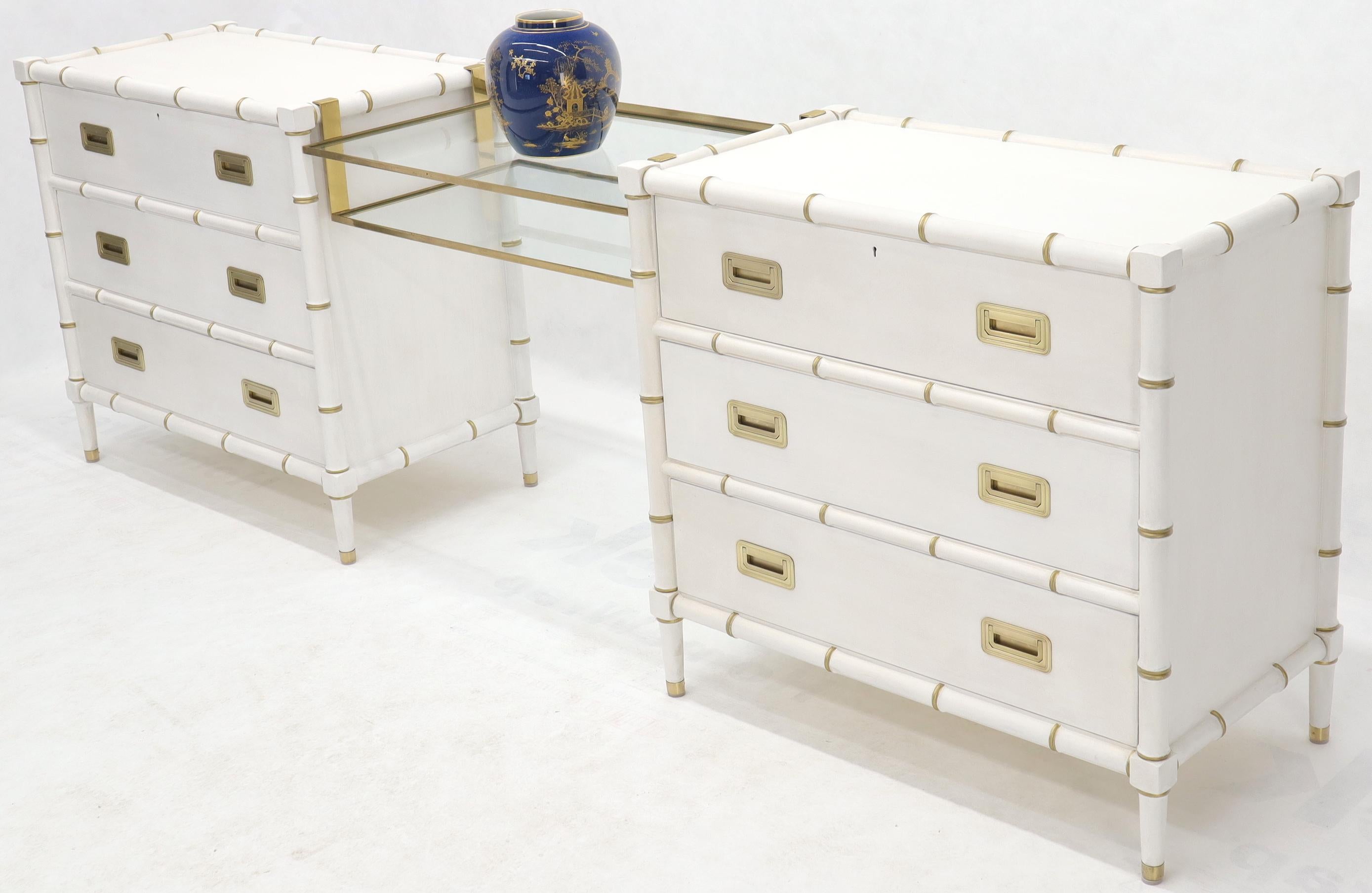Pair of White Lacquer Brass Hardware Bachelor Chest with Suspended Brass Vanity For Sale 9