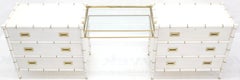 Pair of White Lacquer Brass Hardware Bachelor Chest with Suspended Brass Vanity