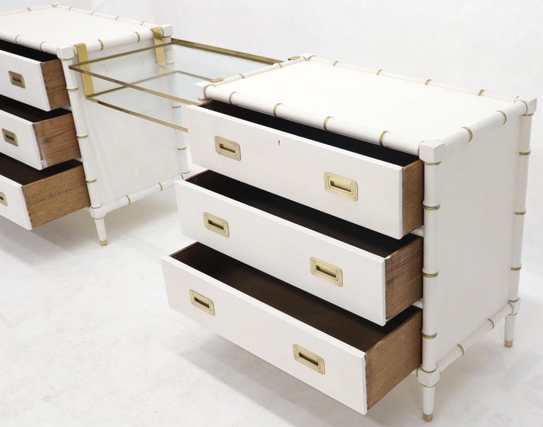 Pair of White Lacquer Brass Hardware Bachelor Chest with Suspended