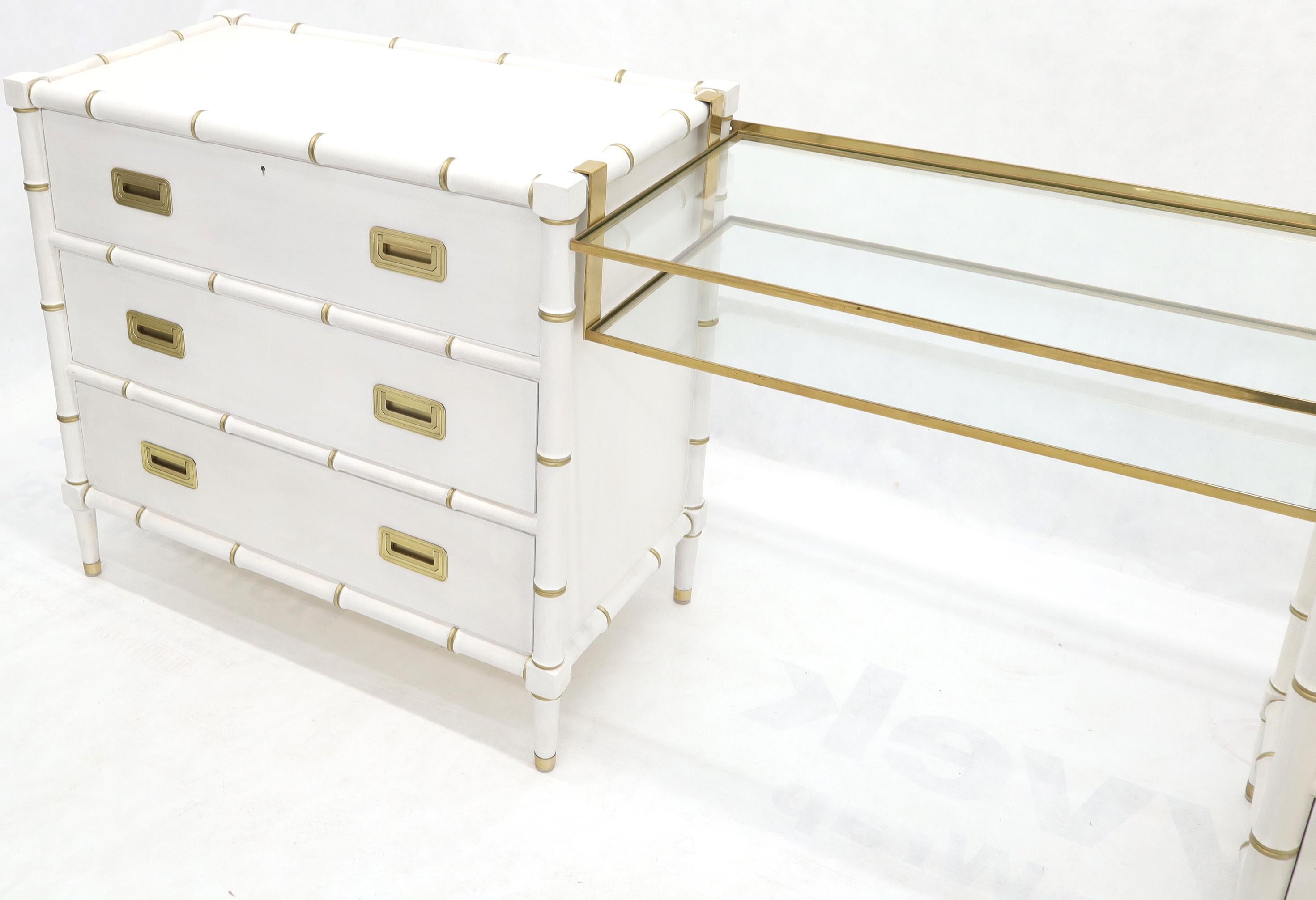 American Pair of White Lacquer Brass Hardware Bachelor Chest with Suspended Brass Vanity For Sale