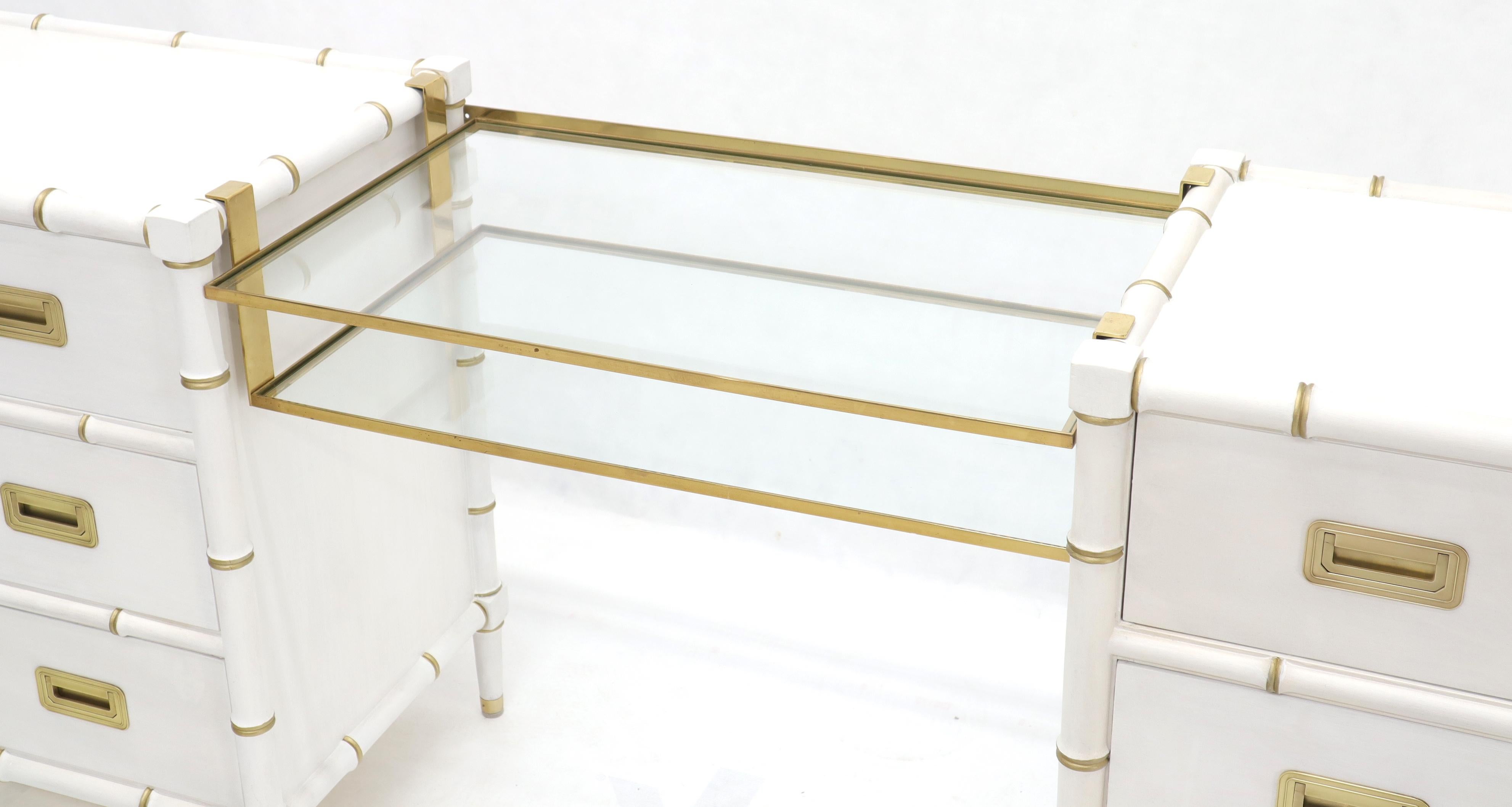 Painted Pair of White Lacquer Brass Hardware Bachelor Chest with Suspended Brass Vanity For Sale