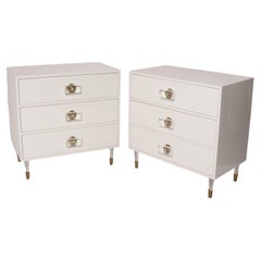 Pair of White Lacquer Chests with Lucite Hardware by Anthropologie