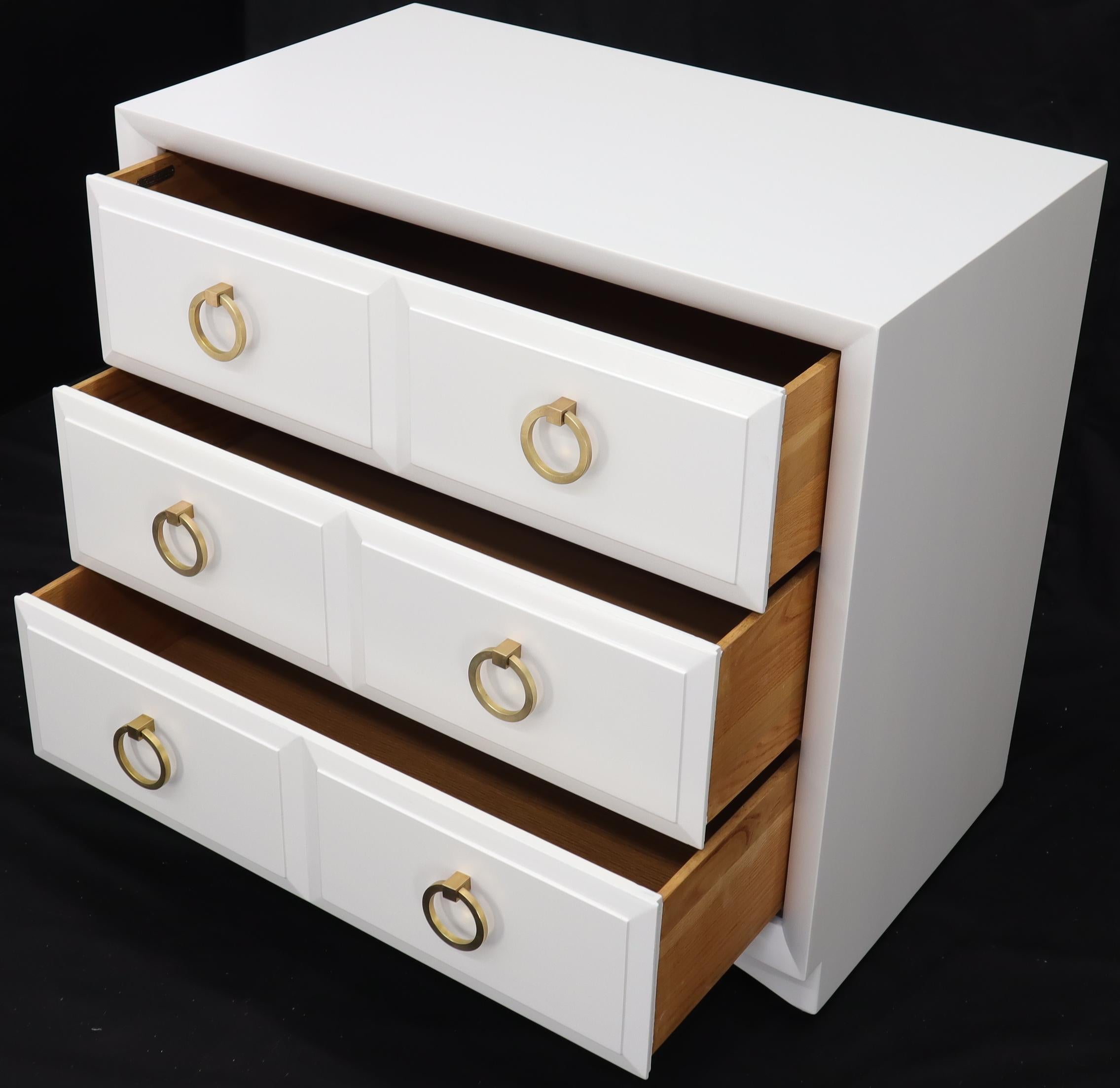 Mid-Century Modern Pair of White Lacquer Gibbings for Widdicomb Dressers Bachelor Chests Brass Pull For Sale