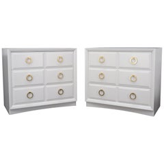 Pair of White Lacquer Gibbings for Widdicomb Dressers Bachelor Chests Brass Pull