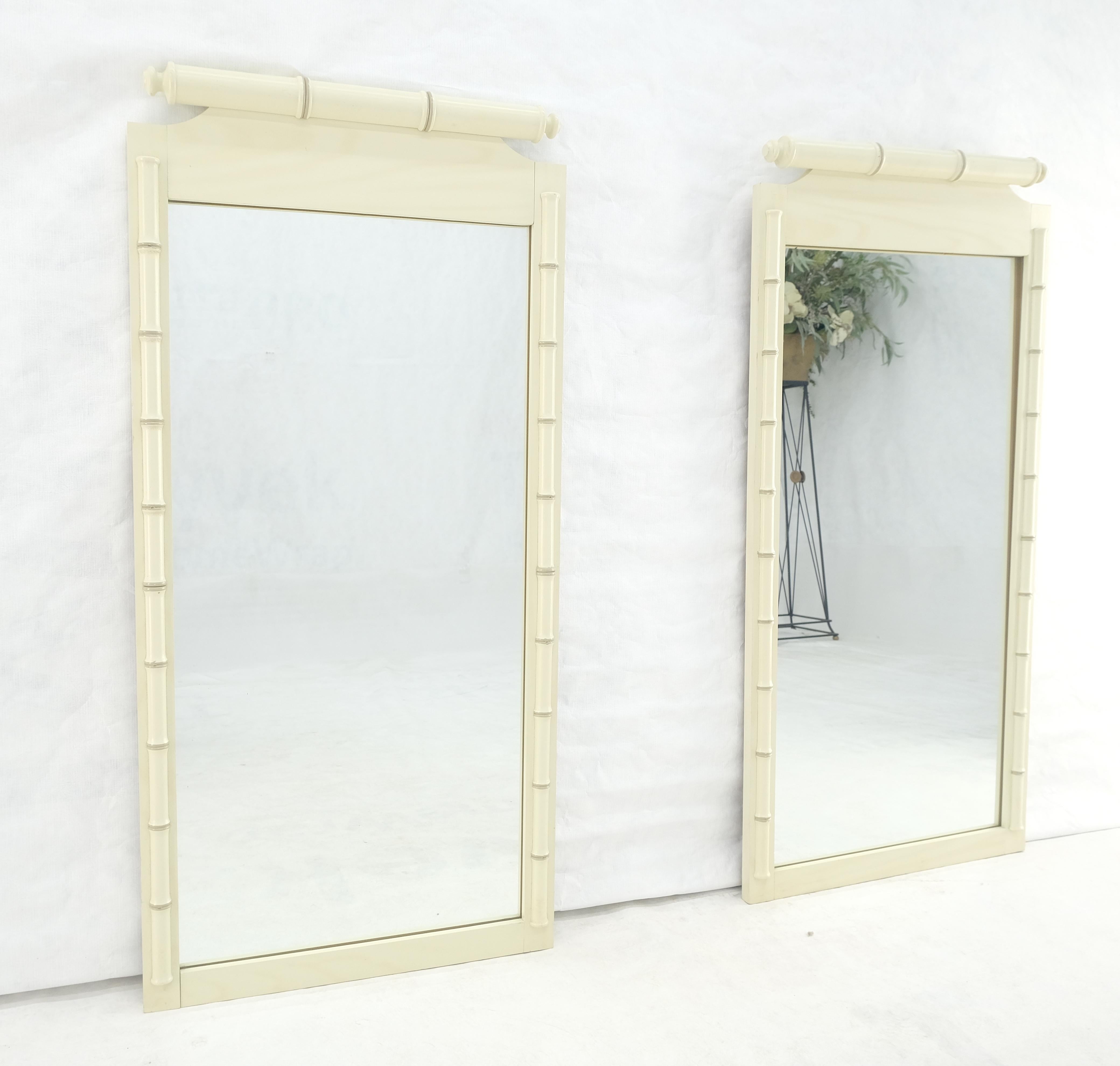 Coppia di specchi da parete in finto bambù, laccati in bianco, della metà del secolo scorso, rettangolari MINT in vendita 4