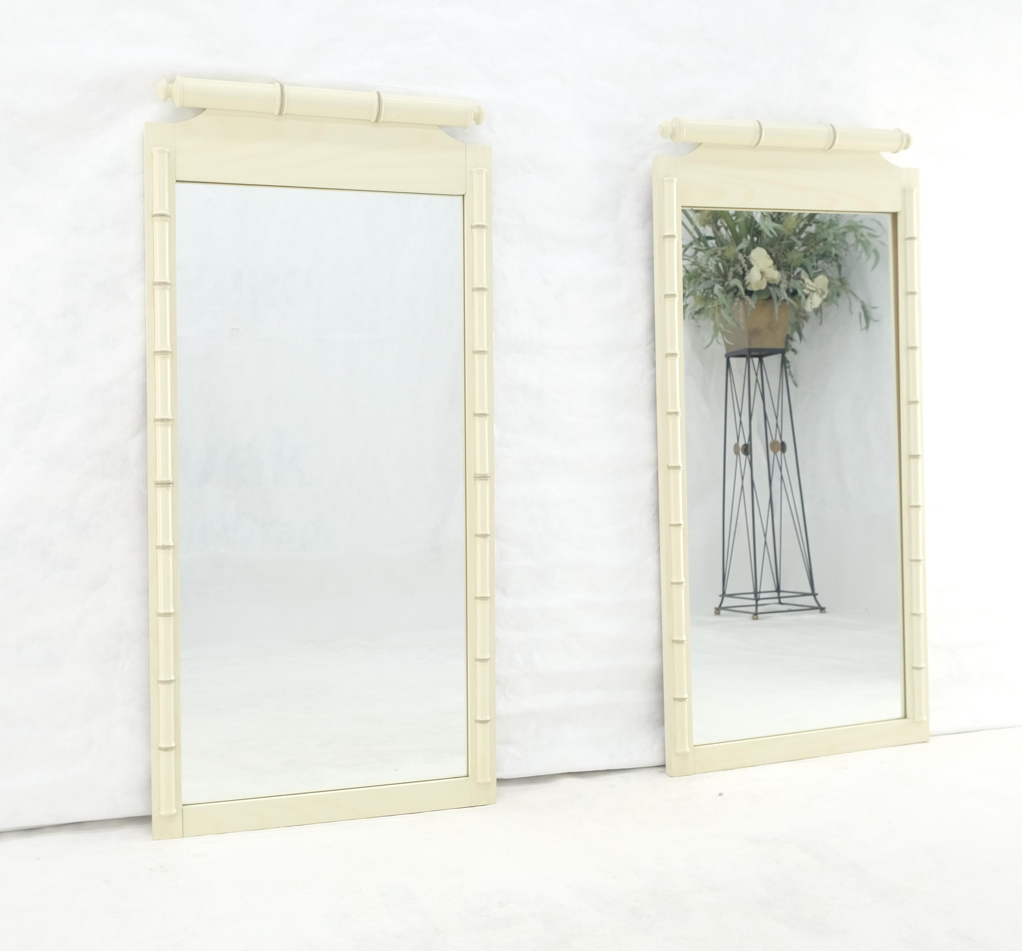 Coppia di specchi da parete in finto bambù, laccati in bianco, della metà del secolo scorso, rettangolari MINT in vendita 6