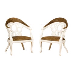 Vintage Pair of White Lacquered Armchairs Designed by D.Barrett, circa 1970