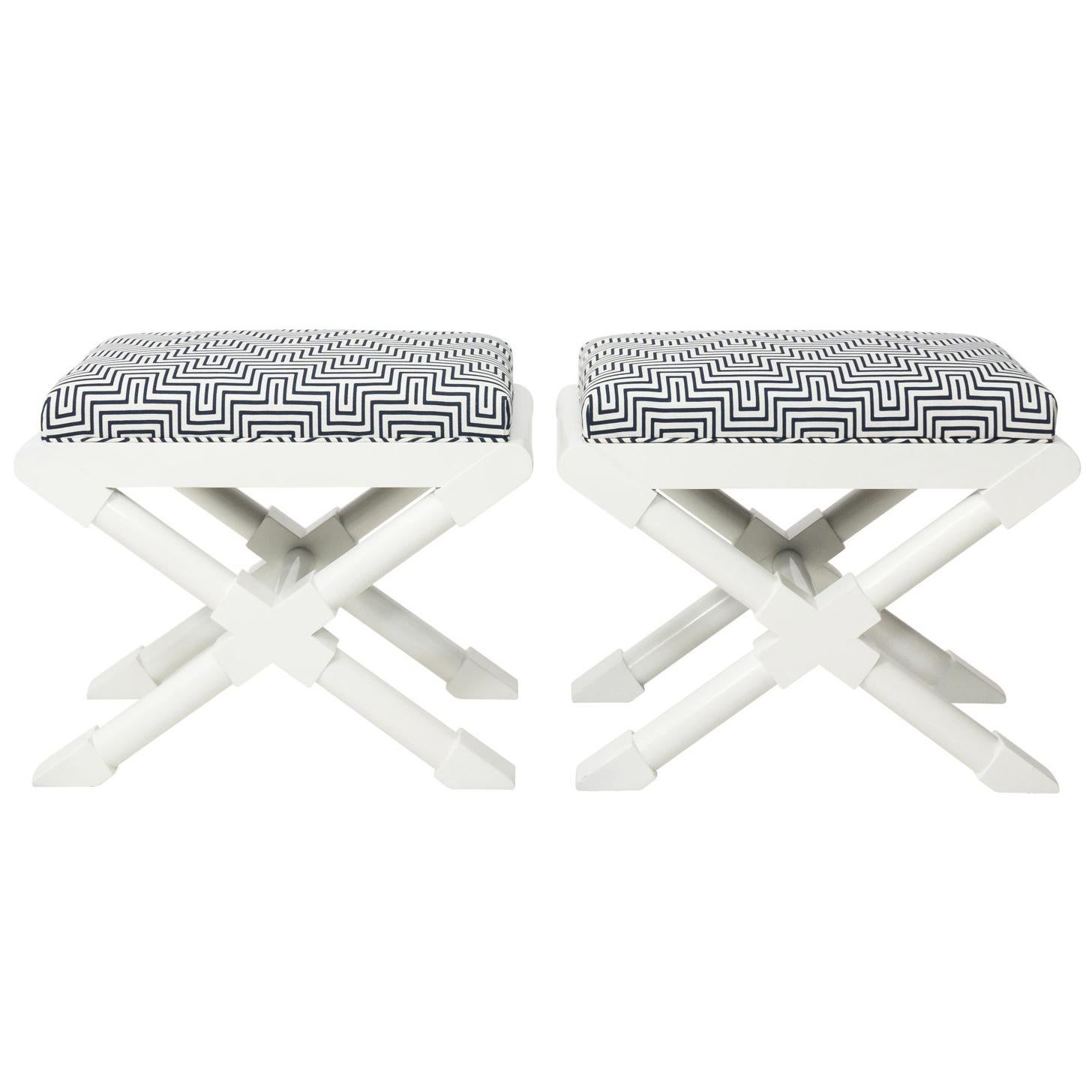 Pair of White Lacquered Benches