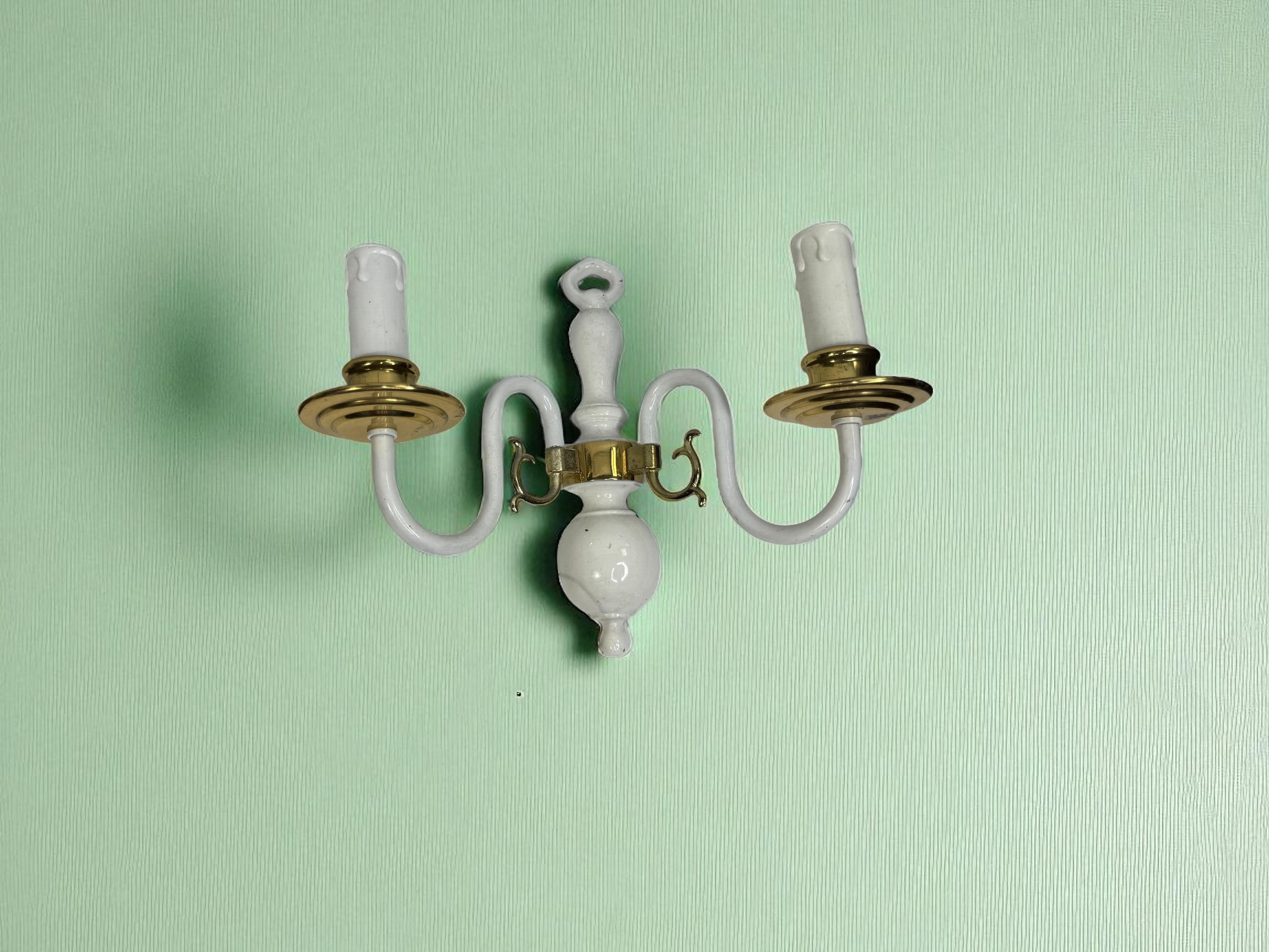 Pair of white lacquered Brass Two-Light Wall Sconces, Vintage, German, 1960s en venta 4