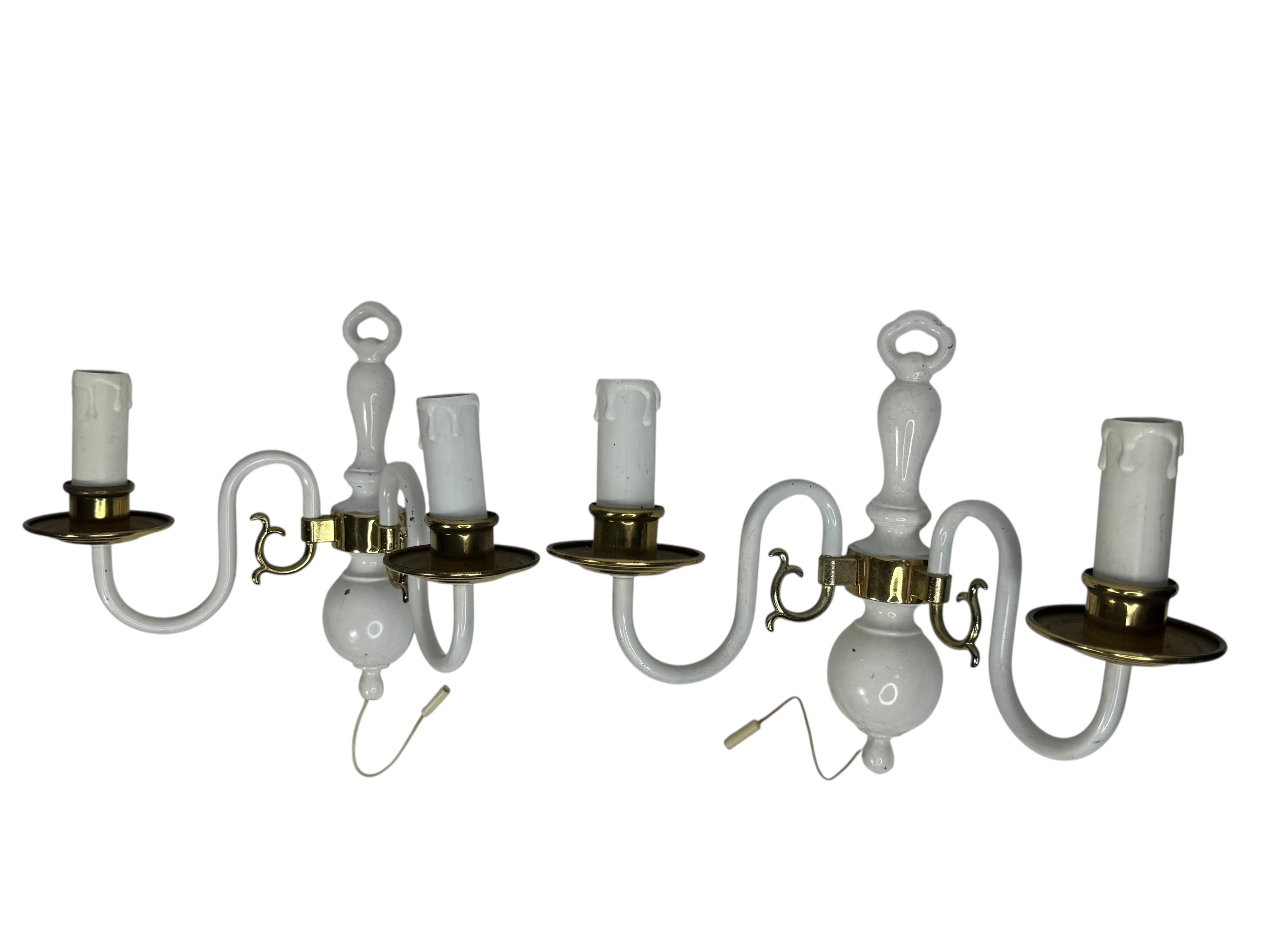 Pair of white lacquered Brass Two-Light Wall Sconces, Vintage, German, 1960s Alemán en venta