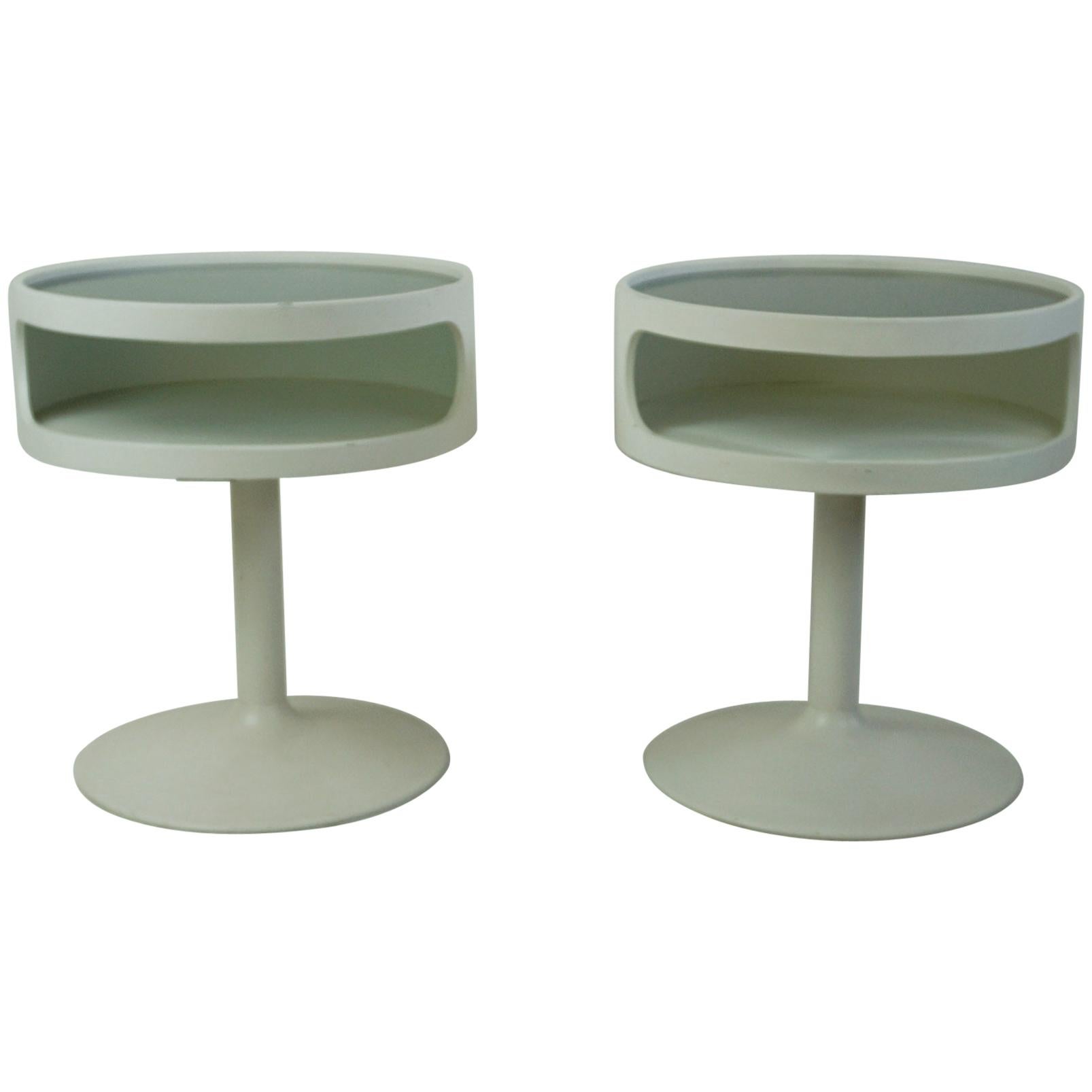 Pair of White Lacquered German 1960s Tulip Side Tables by Opal