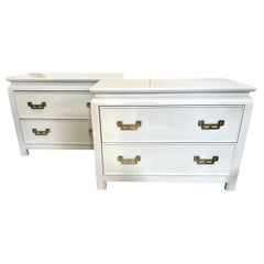 Pair of White Lacquered Matching Nightstands Chests by Century Furniture