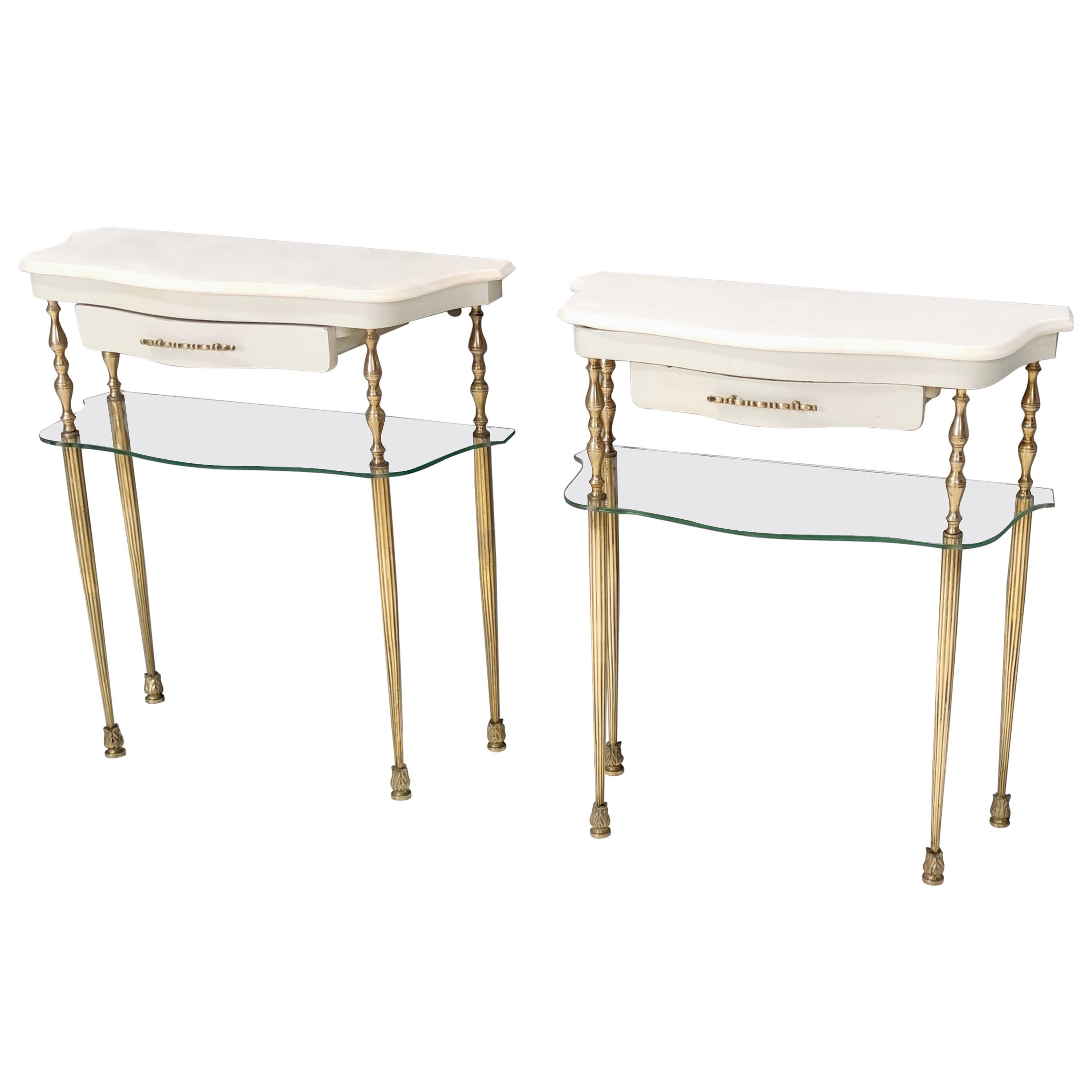 Pair of White Lacquer, Lucite and Glass Nightstands by Cain Modern For