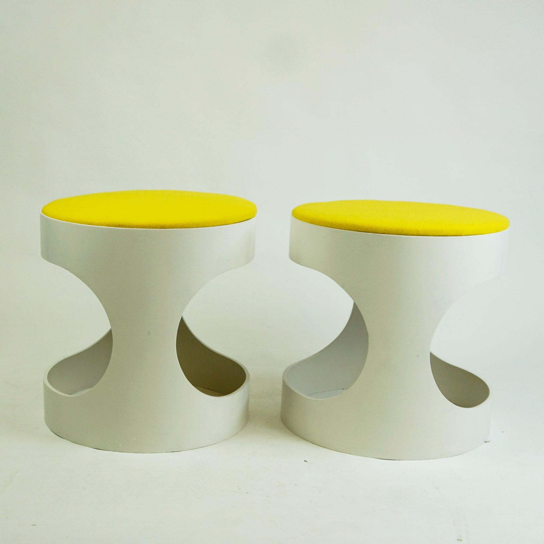 Space Age Pair of White Lacquered Plywood Stools by Opal Germany, 1960s