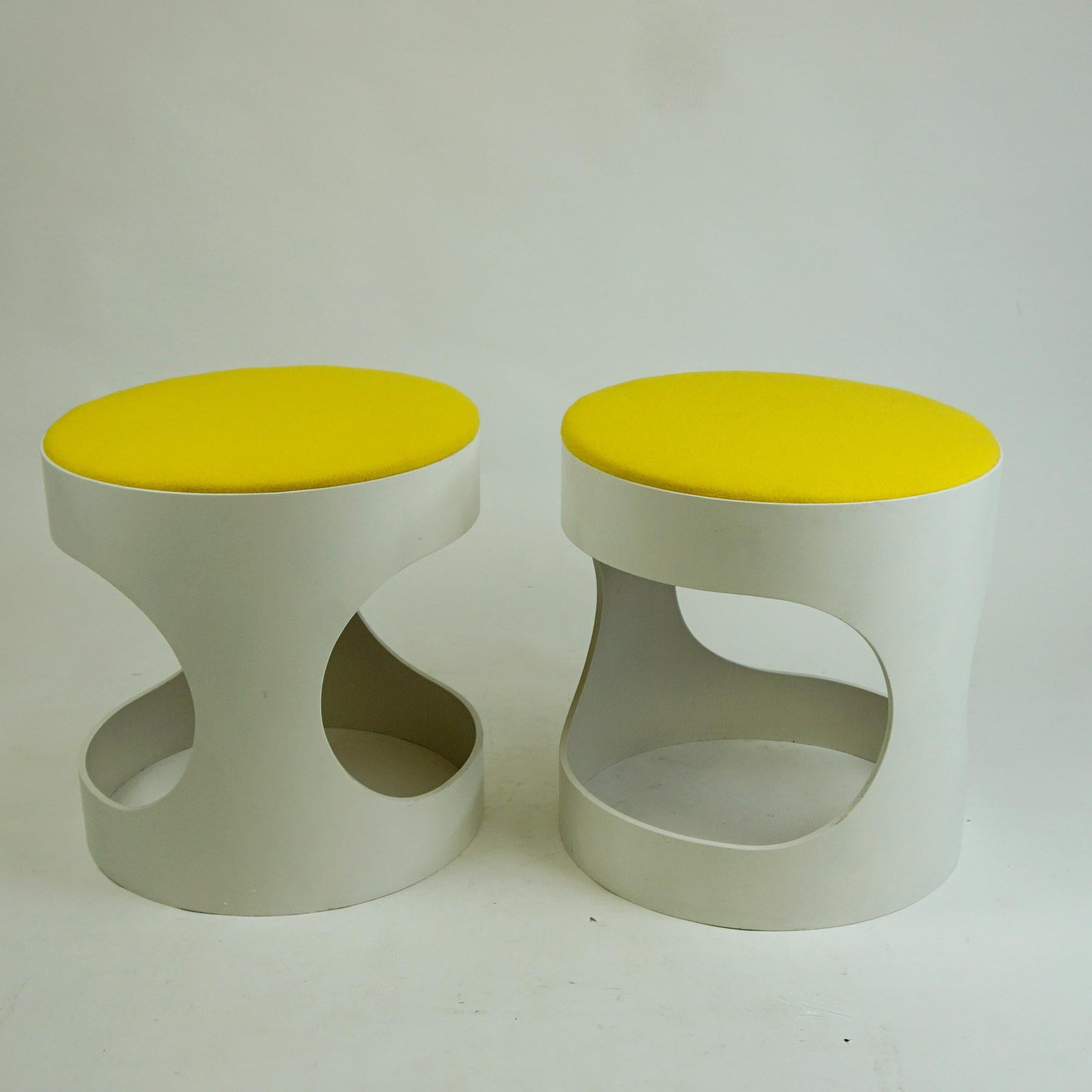 Mid-20th Century Pair of White Lacquered Plywood Stools by Opal Germany, 1960s