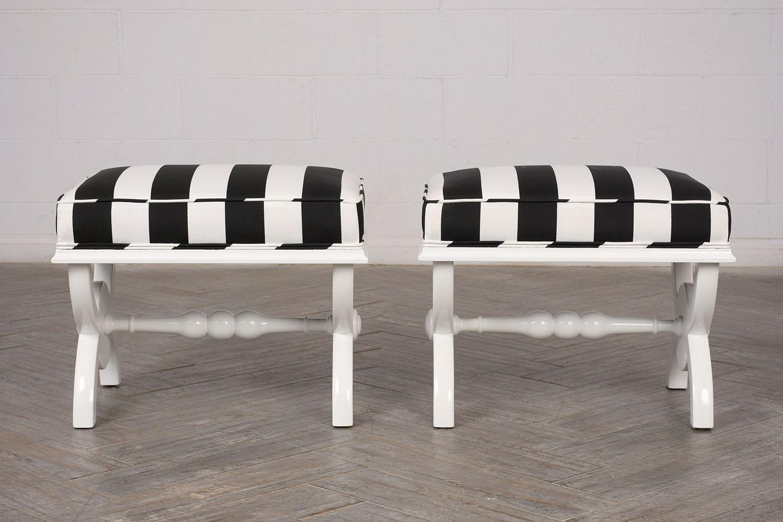 European Pair of White Lacquered Regency Style Benches