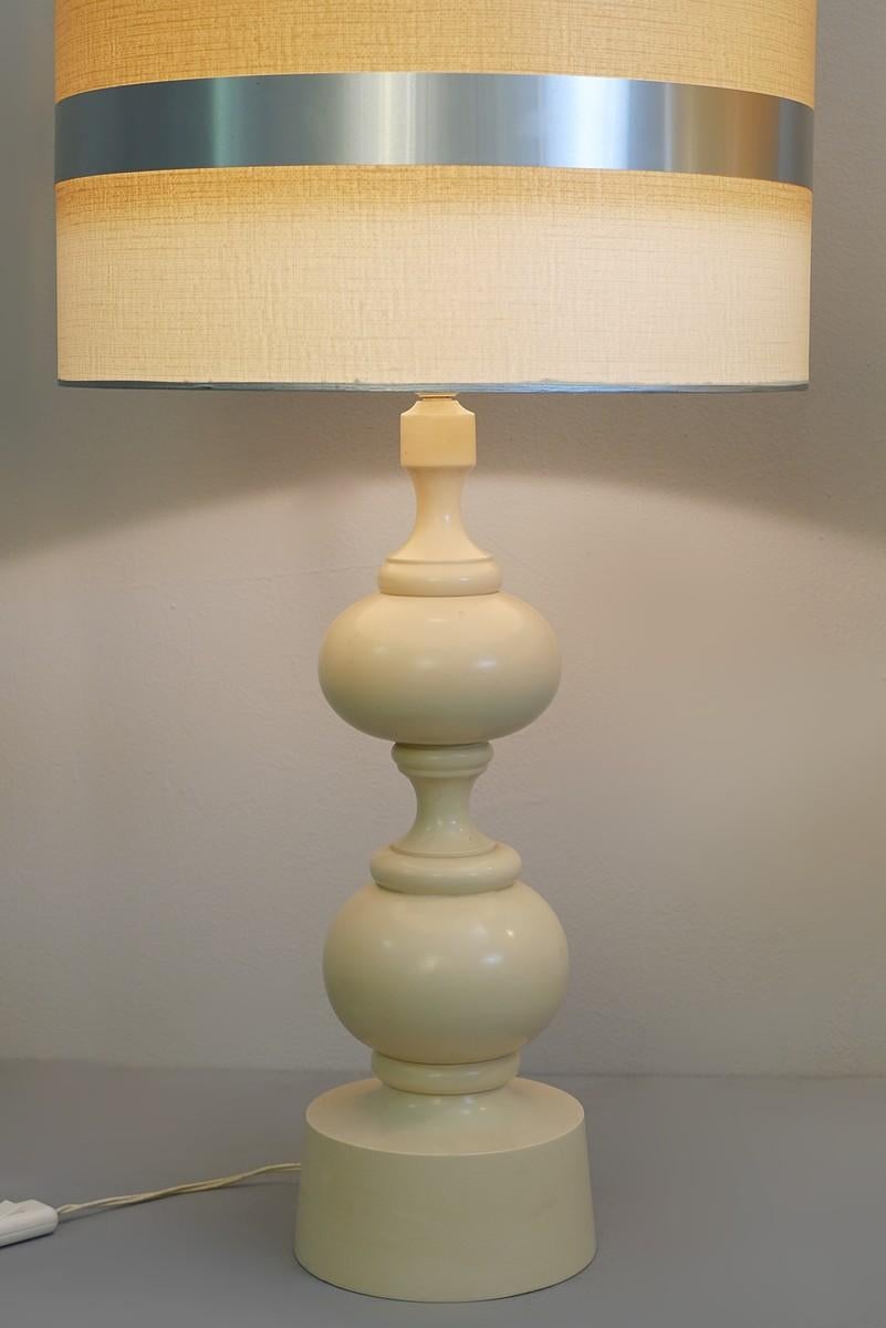 European Pair of White Lacquered Turned Wood Lamps