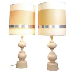 Pair of White Lacquered Turned Wood Lamps
