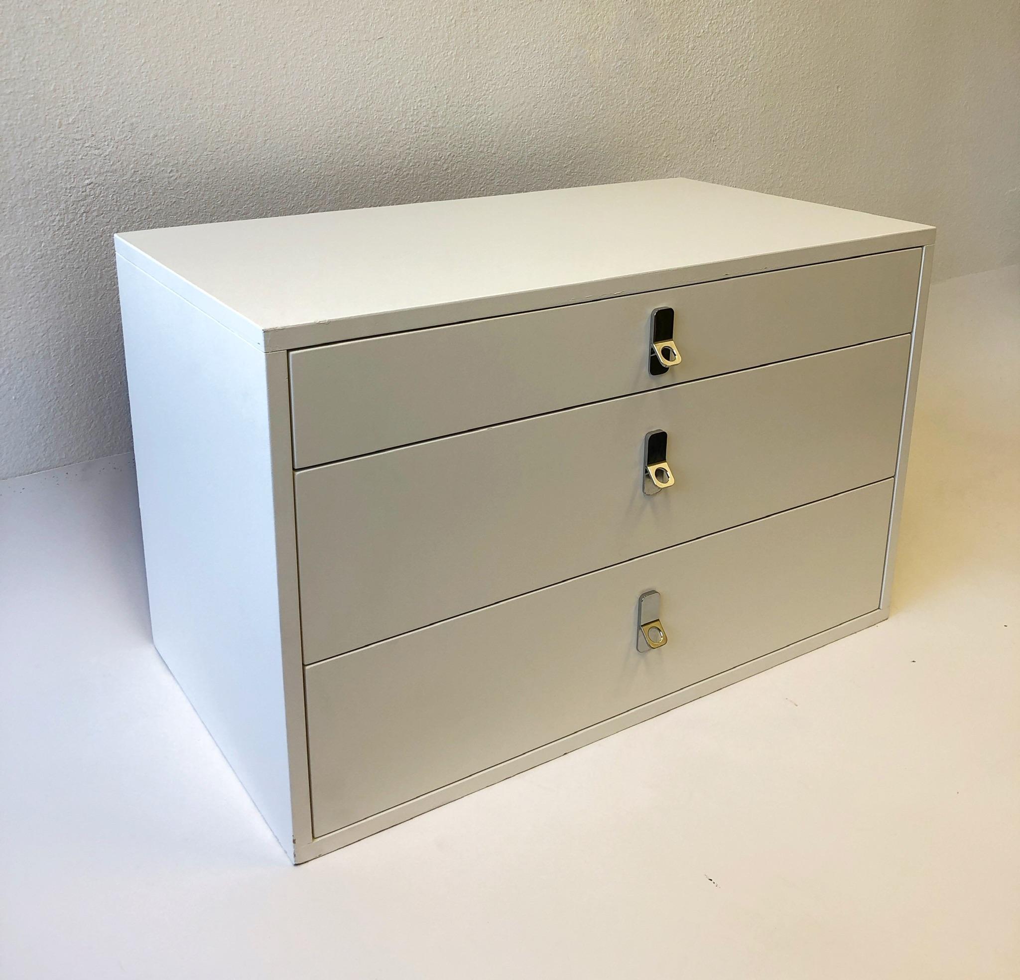 Late 20th Century Pair of Wall Mount White Lacquered and Chrome Nightstands