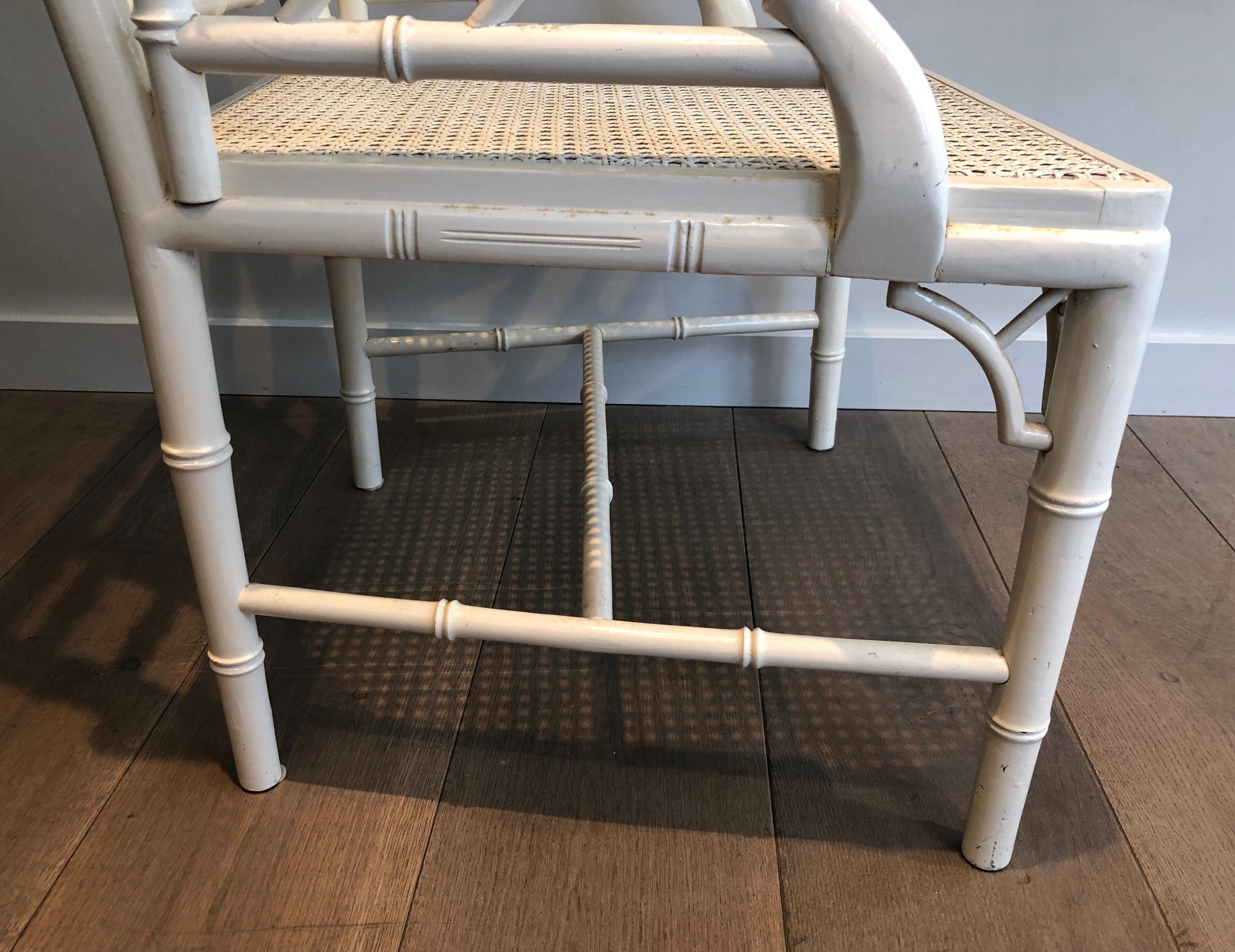 Pair of white lacquered wood faux-bamboo armchairs in the style of Maison Jansen For Sale 2
