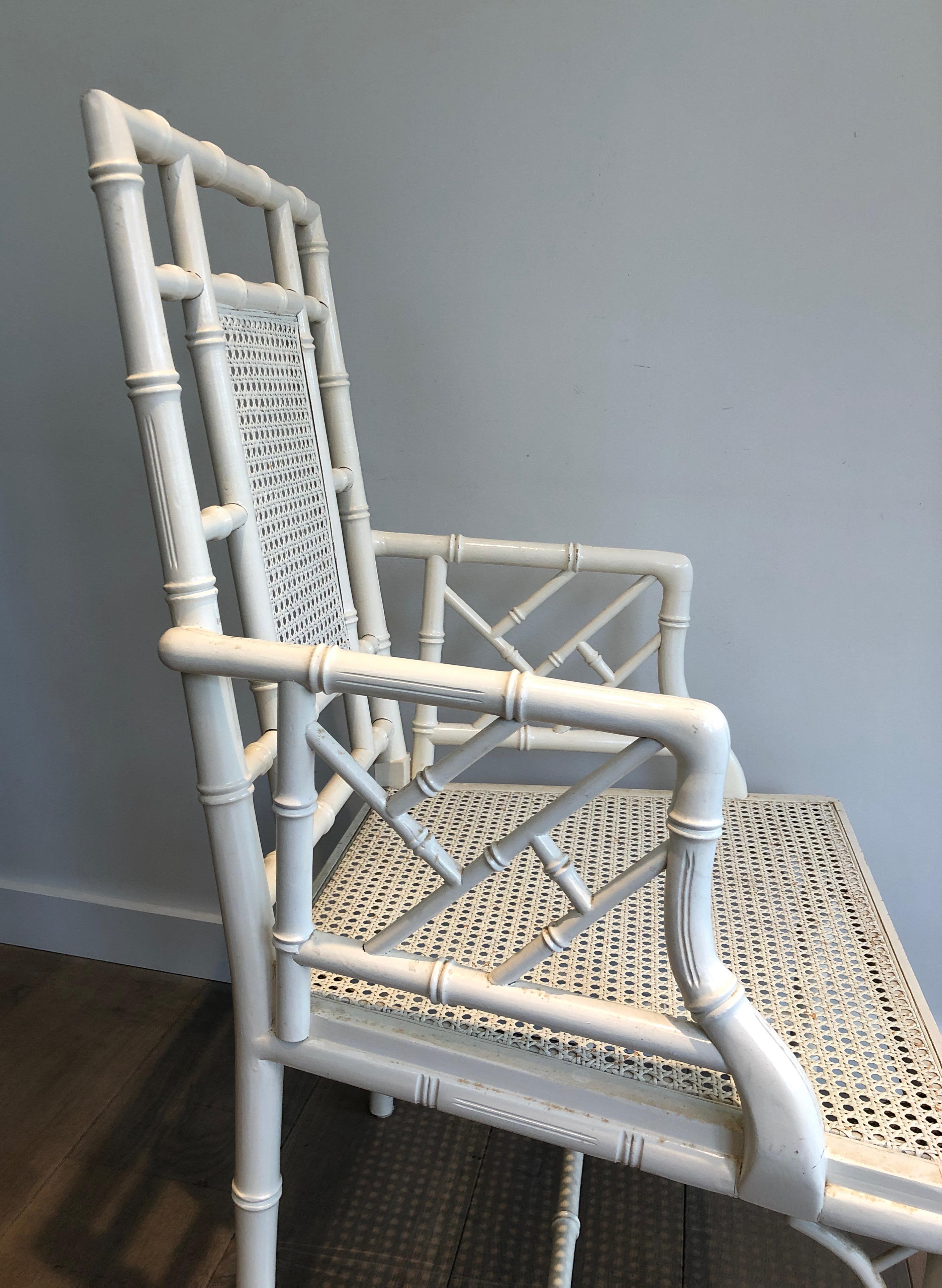 Pair of white lacquered wood faux-bamboo armchairs in the style of Maison Jansen For Sale 6