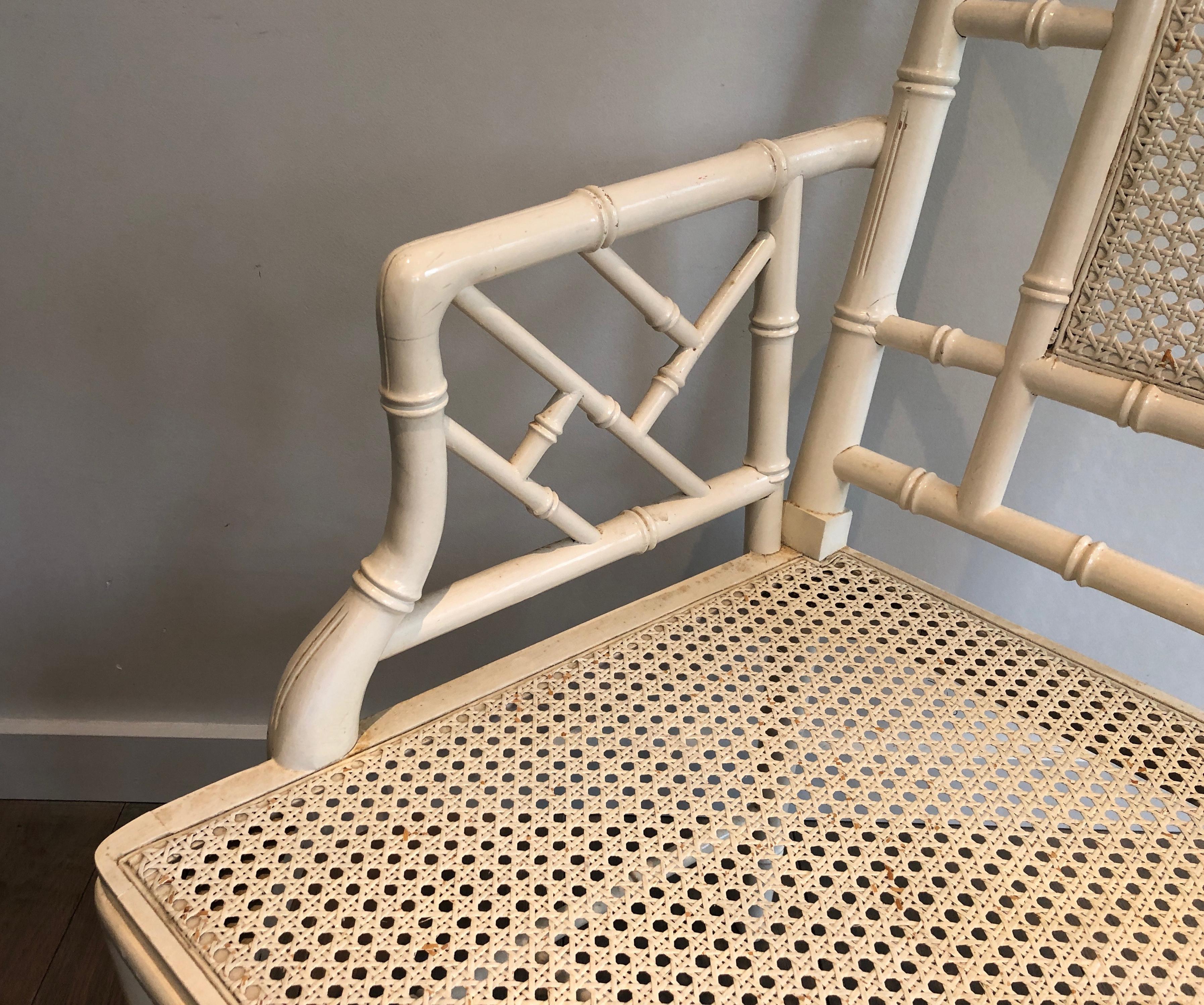 Pair of white lacquered wood faux-bamboo armchairs in the style of Maison Jansen For Sale 8