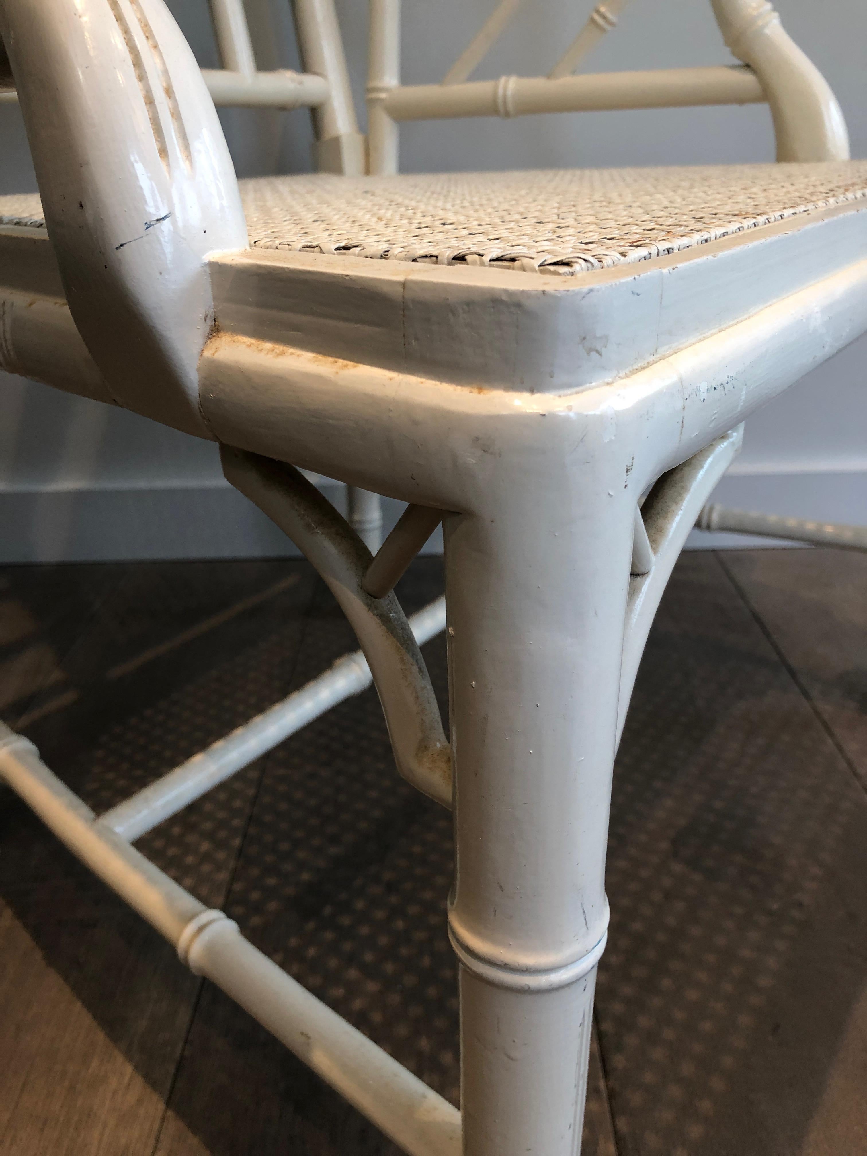 Pair of white lacquered wood faux-bamboo armchairs in the style of Maison Jansen For Sale 10