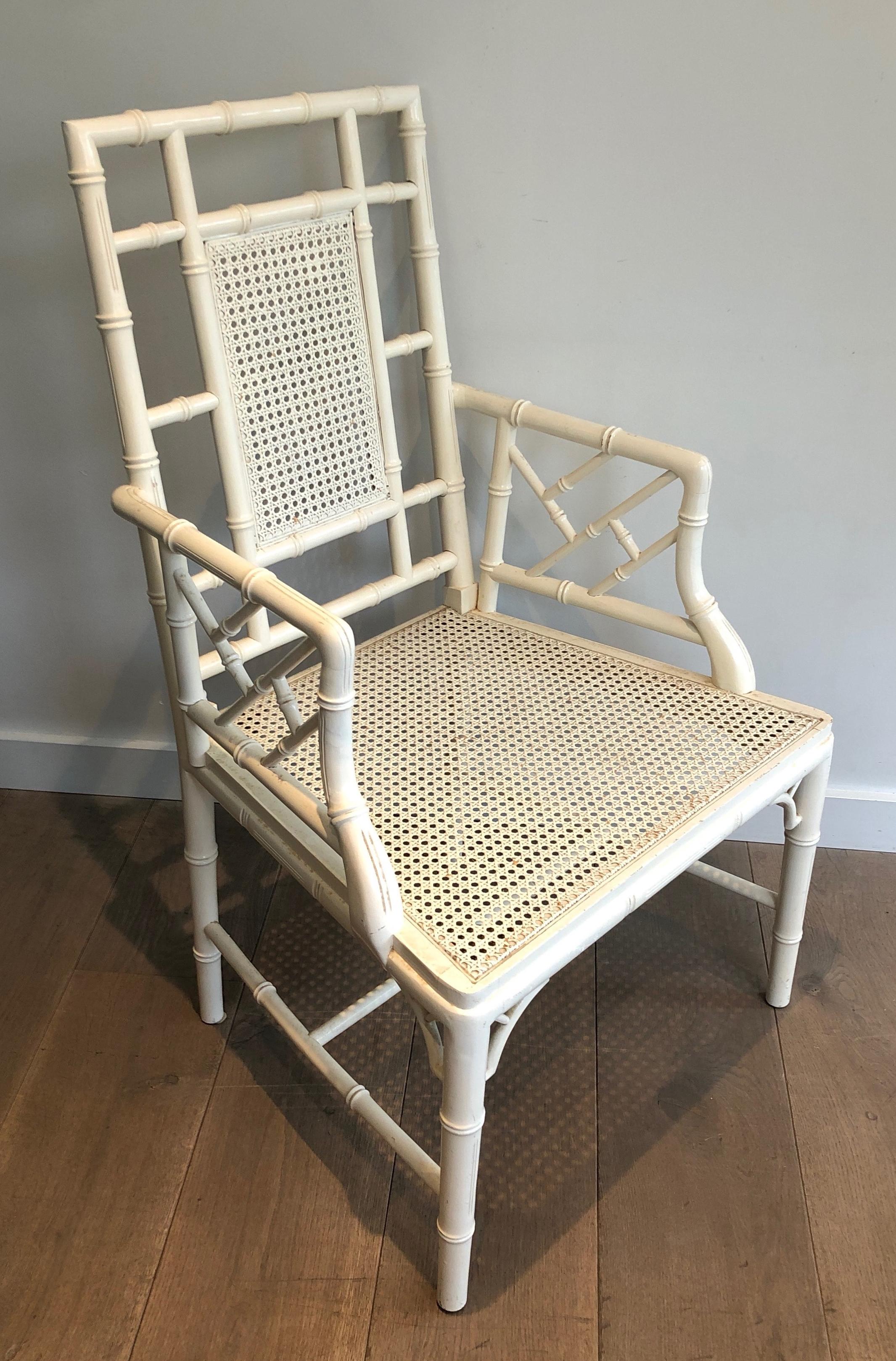 European Pair of white lacquered wood faux-bamboo armchairs in the style of Maison Jansen For Sale