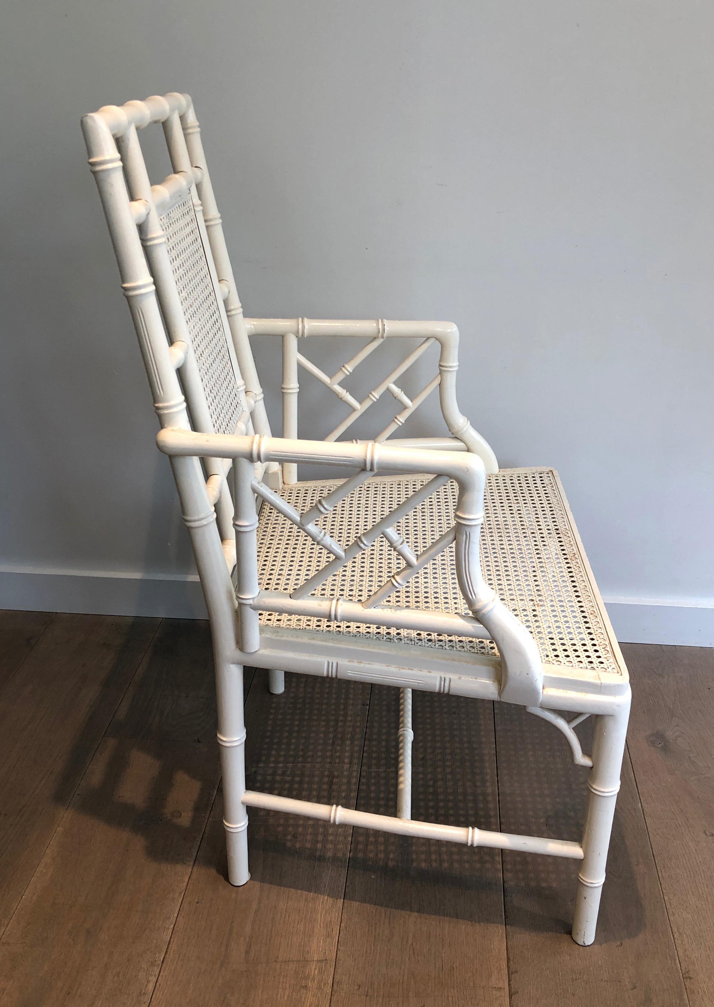 Painted Pair of white lacquered wood faux-bamboo armchairs in the style of Maison Jansen For Sale