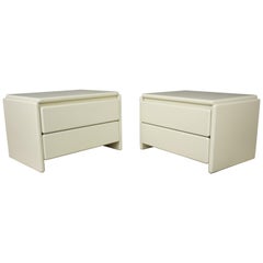 Pair of White Lacquered Wooden Bedside Tables