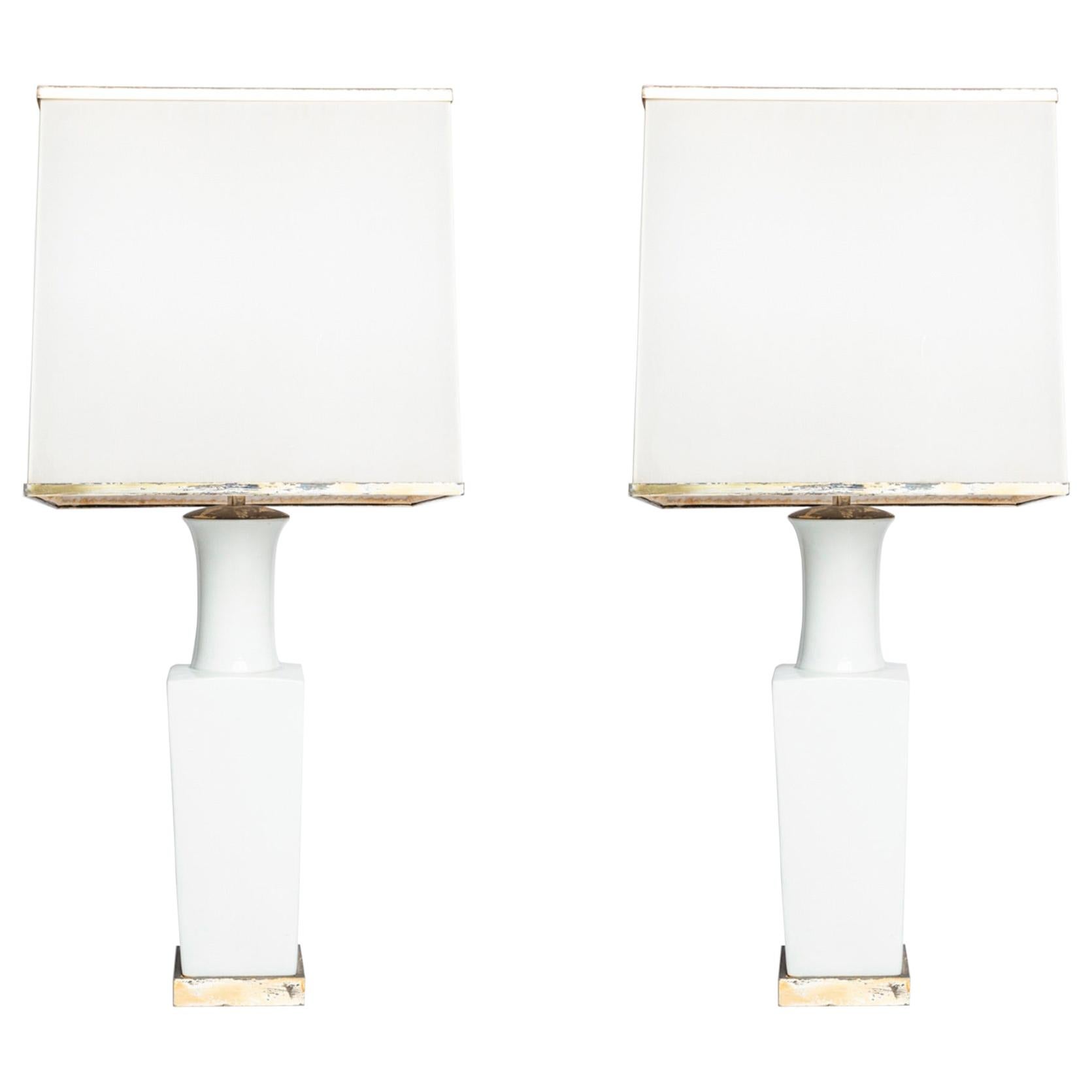 Pair of White Lamps, Italian Manufacture, 1950s
