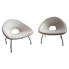 Pair of White Leather Armchair, by Maurizio Tempestini, 1950, Italy