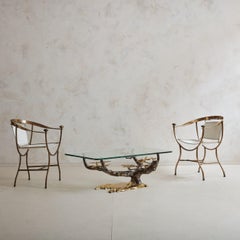 Pair of White Leather + Brass Pompeii Armchairs by Alberto Orlandi, Italy 1980s