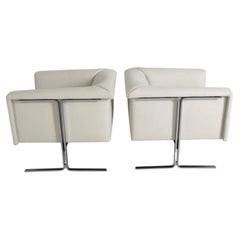 Juego de dos sillones de salón Geoffrey Harcourt 042 de cuero blanco para Artifort