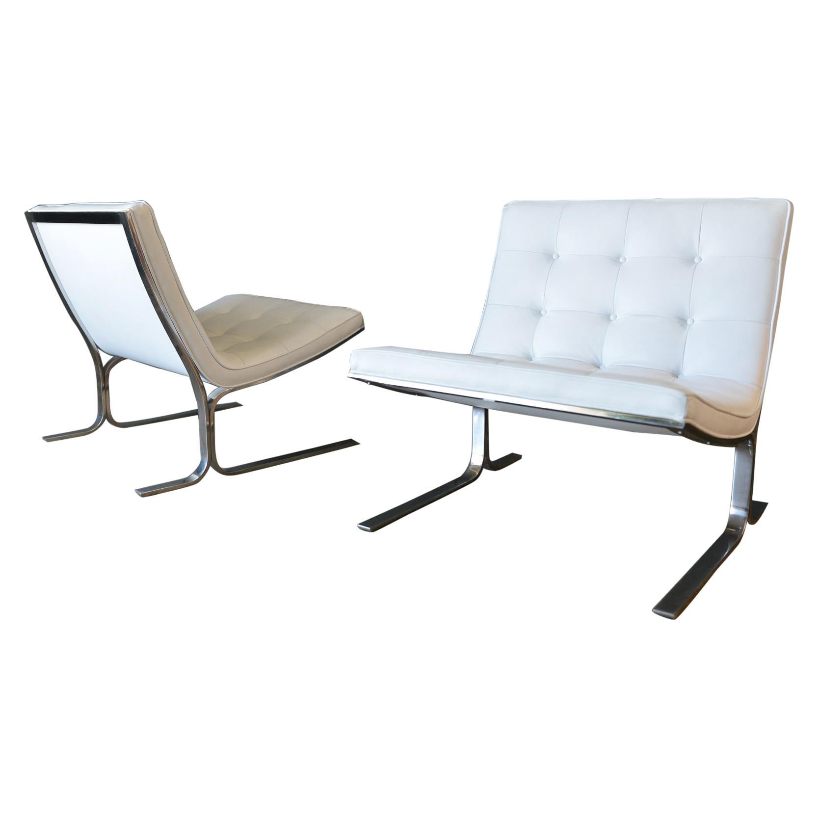 Pair of White Leather Lounge Chairs by Nicos Zographos at 1stDibs