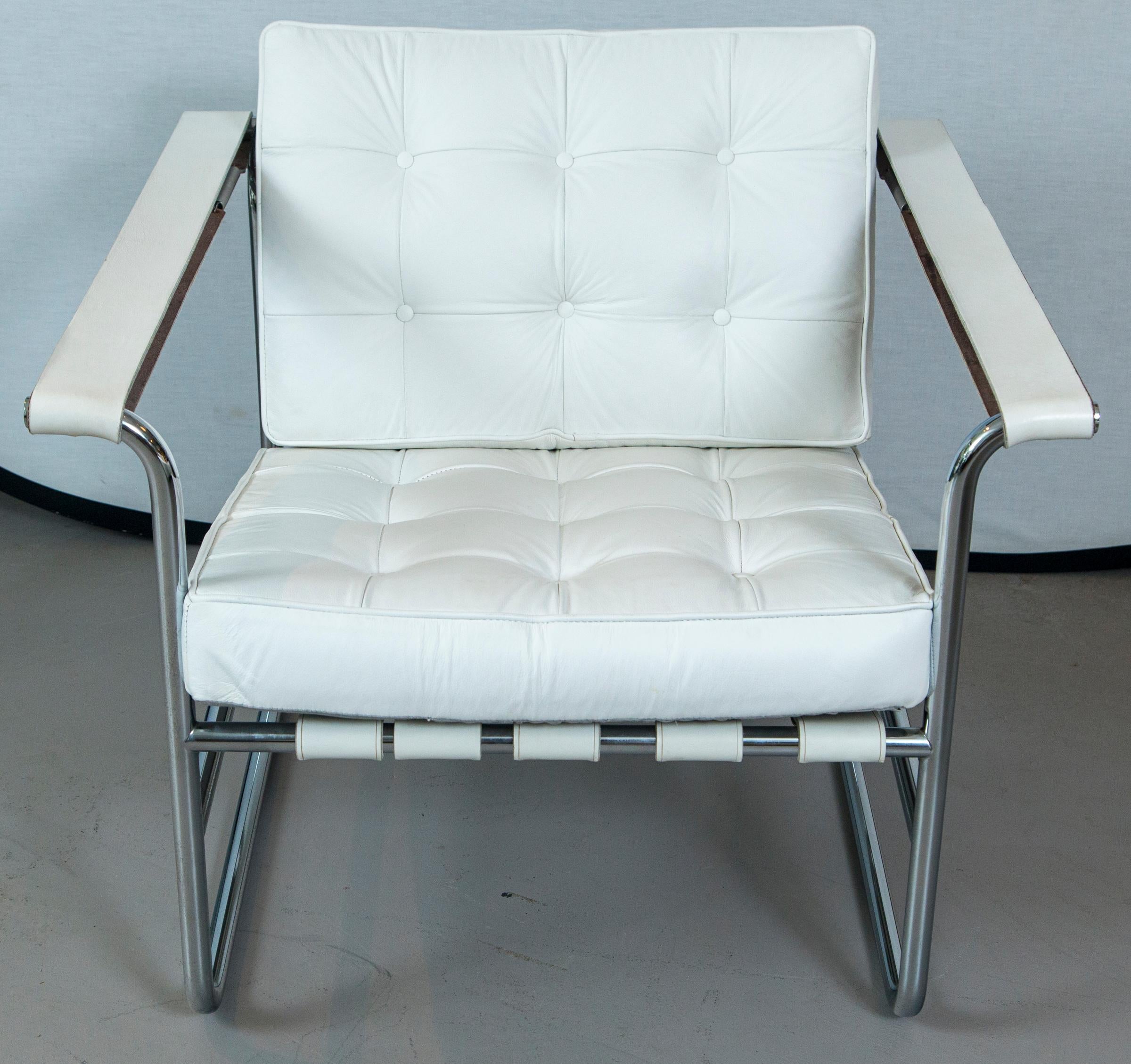 Swiss Pair of White Leather Stendig Chrome Tubular Steel Chairs