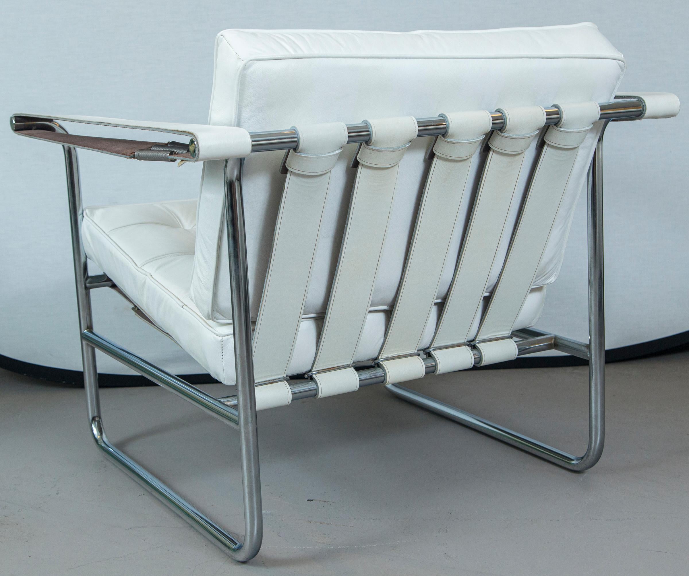 Pair of White Leather Stendig Chrome Tubular Steel Chairs 2