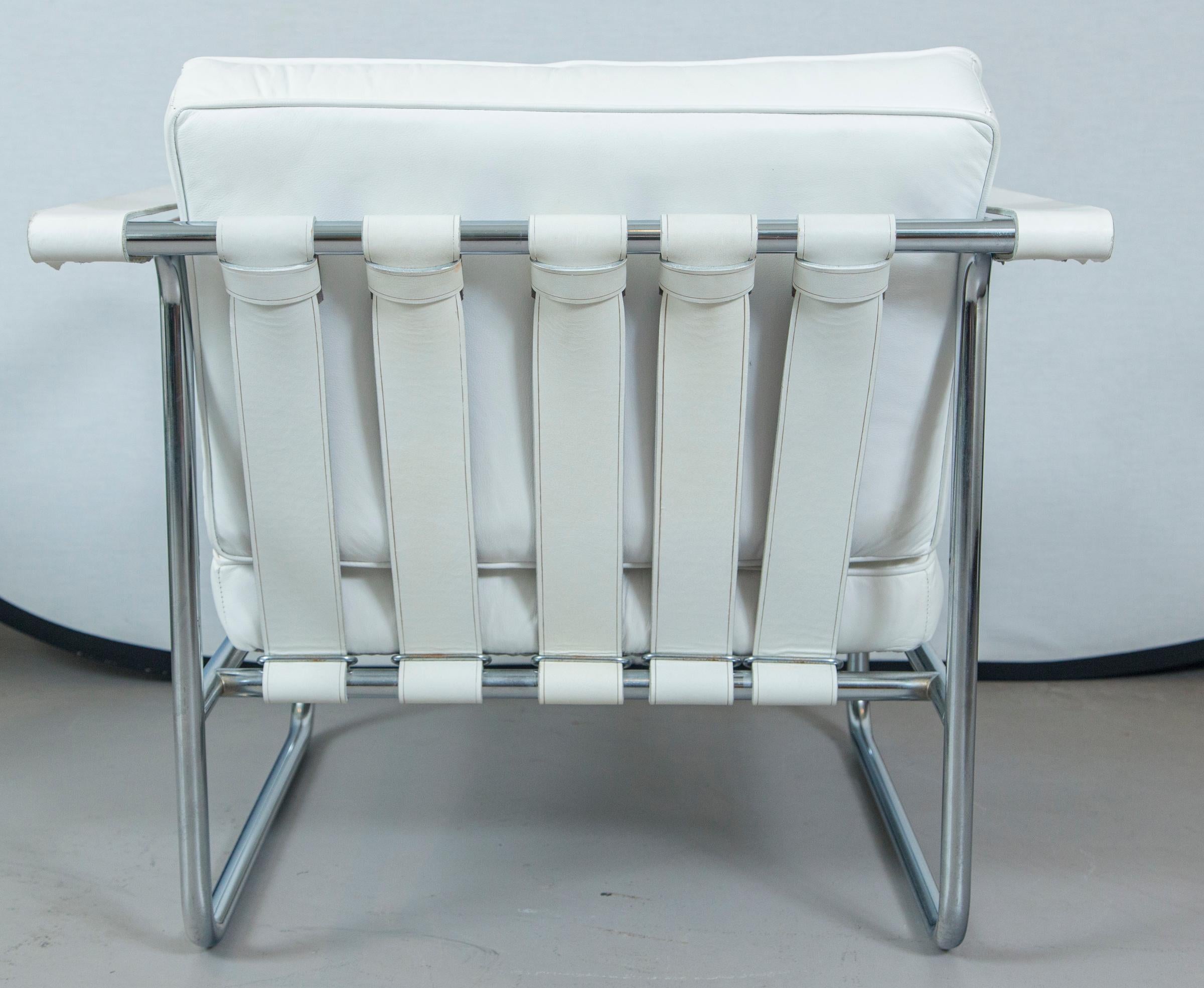 Pair of White Leather Stendig Chrome Tubular Steel Chairs 3